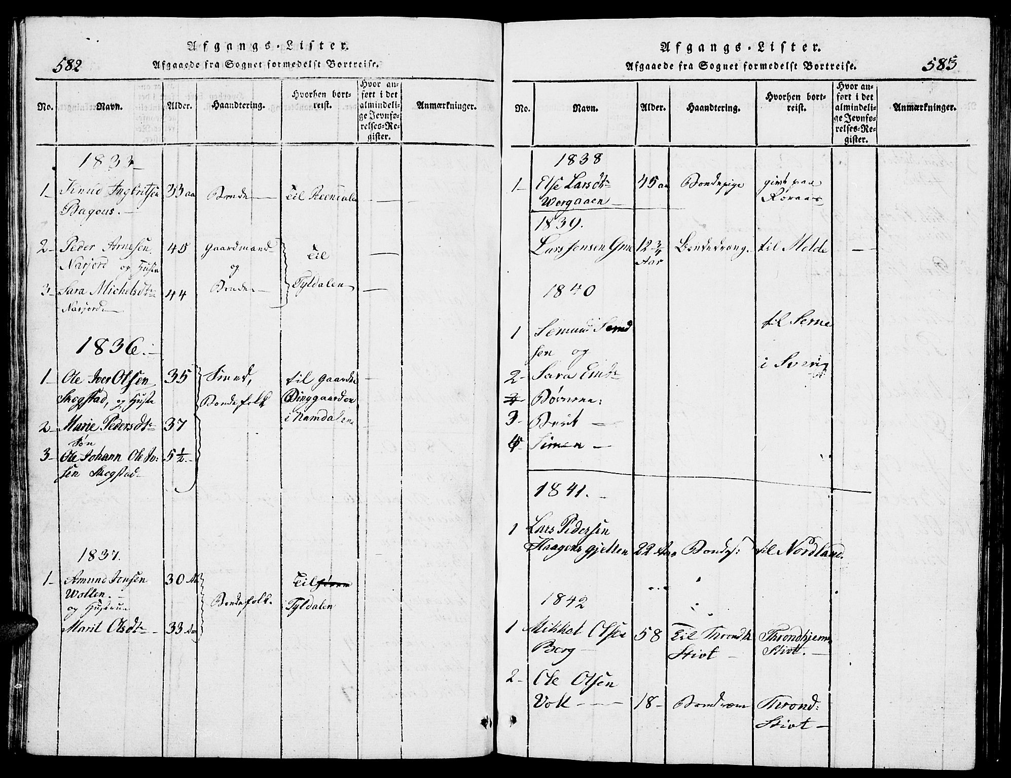 Tolga prestekontor, SAH/PREST-062/L/L0002: Parish register (copy) no. 2, 1815-1844, p. 582-583