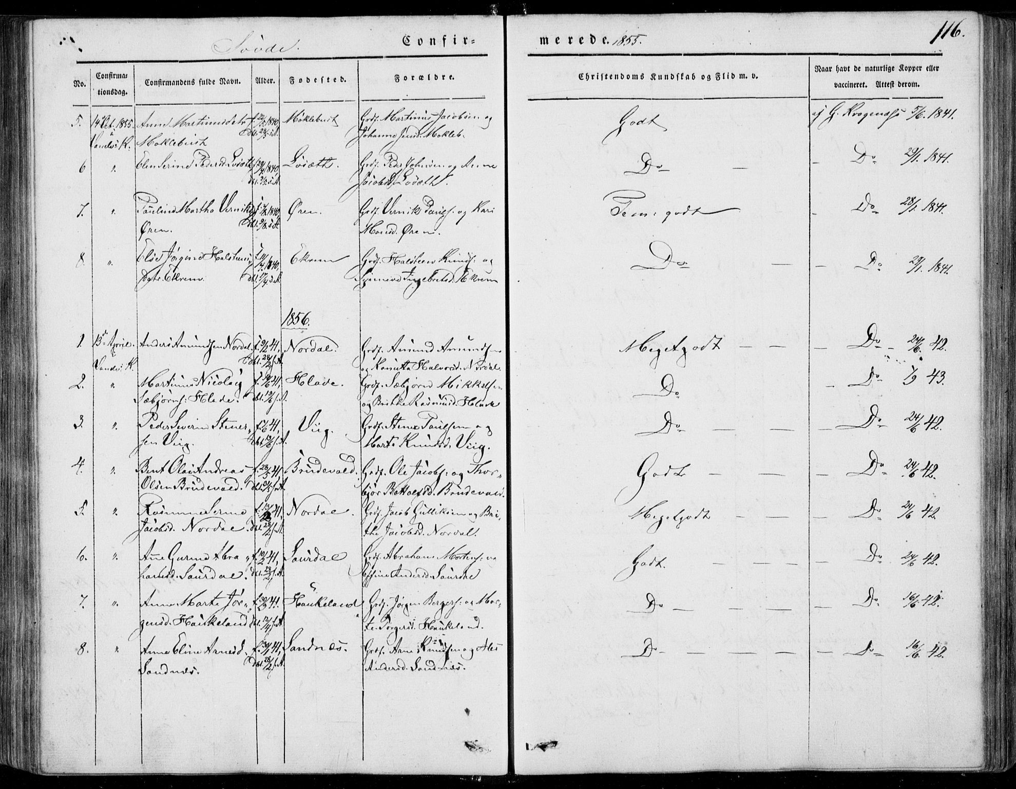 Ministerialprotokoller, klokkerbøker og fødselsregistre - Møre og Romsdal, AV/SAT-A-1454/502/L0023: Parish register (official) no. 502A01, 1844-1873, p. 116