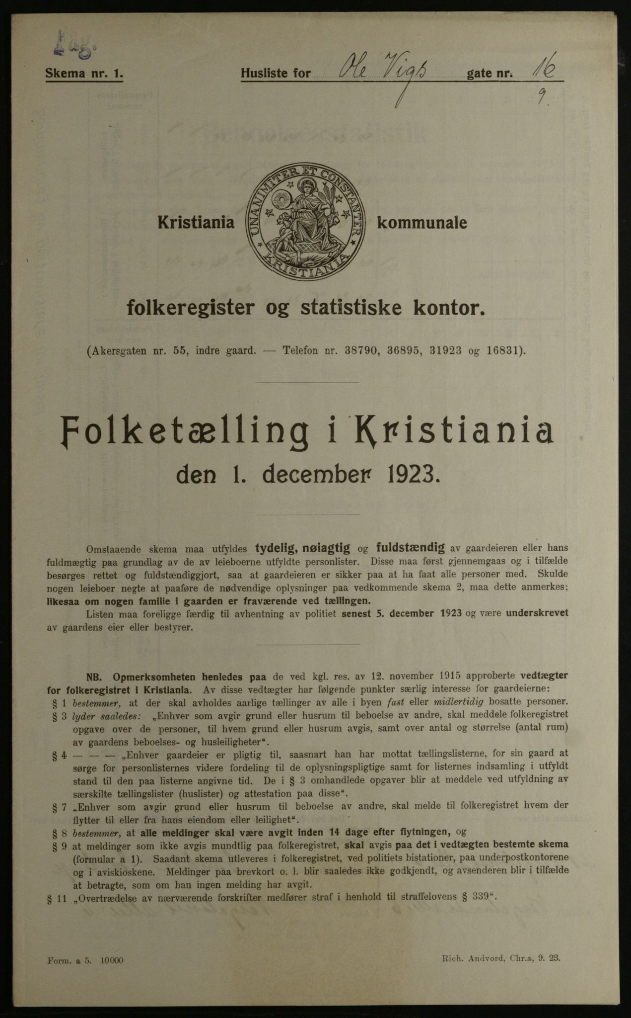 OBA, Municipal Census 1923 for Kristiania, 1923, p. 83098