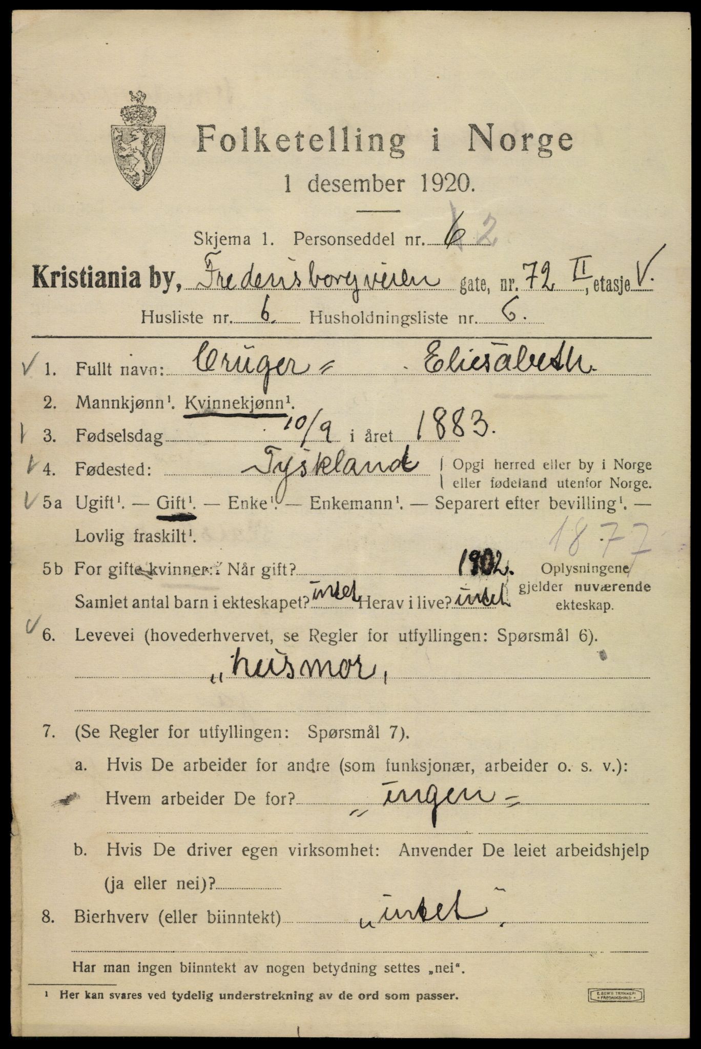 SAO, 1920 census for Kristiania, 1920, p. 237195