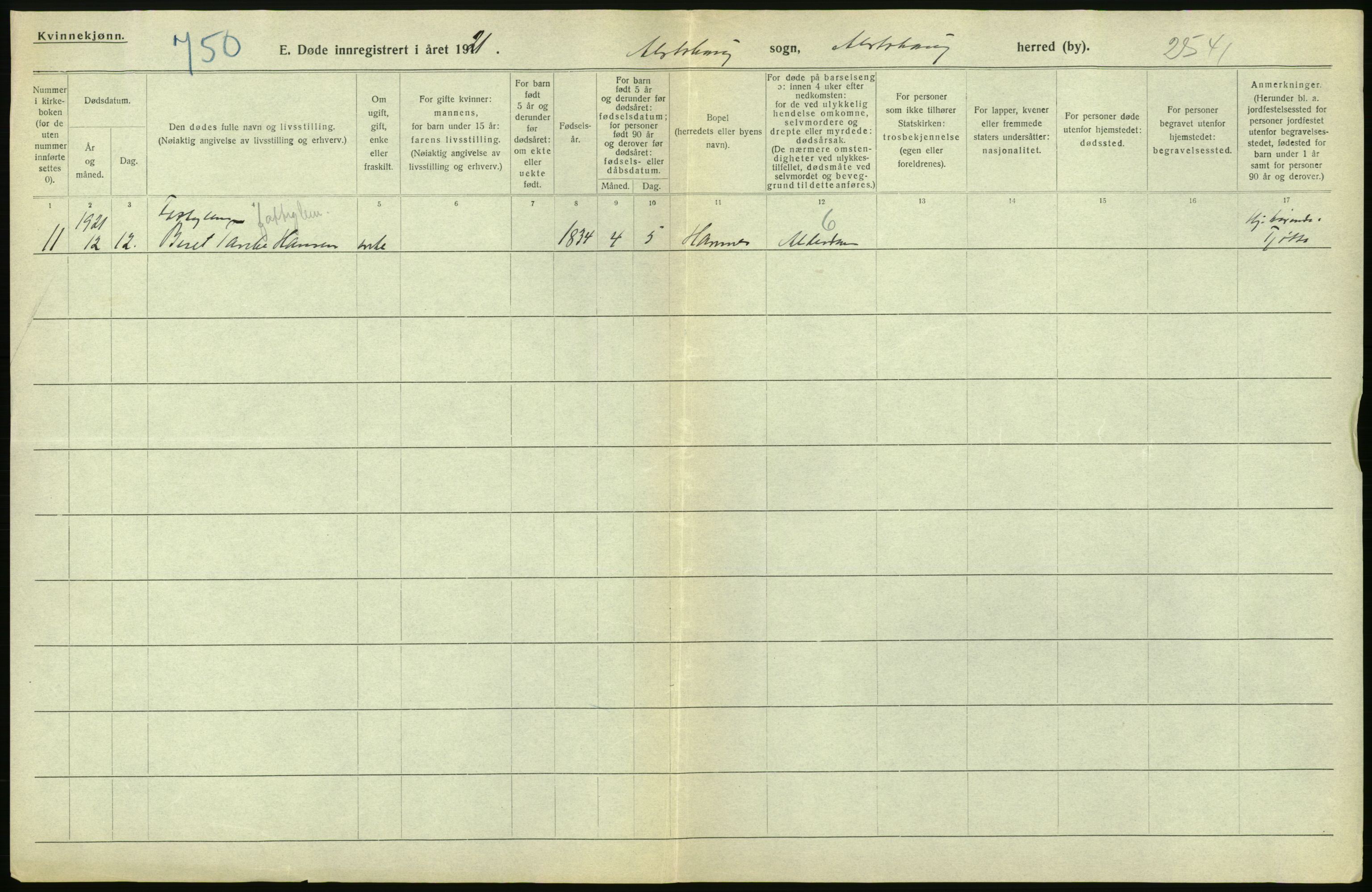 Statistisk sentralbyrå, Sosiodemografiske emner, Befolkning, AV/RA-S-2228/D/Df/Dfc/Dfca/L0051: Nordland fylke: Døde. Bygder og byer., 1921