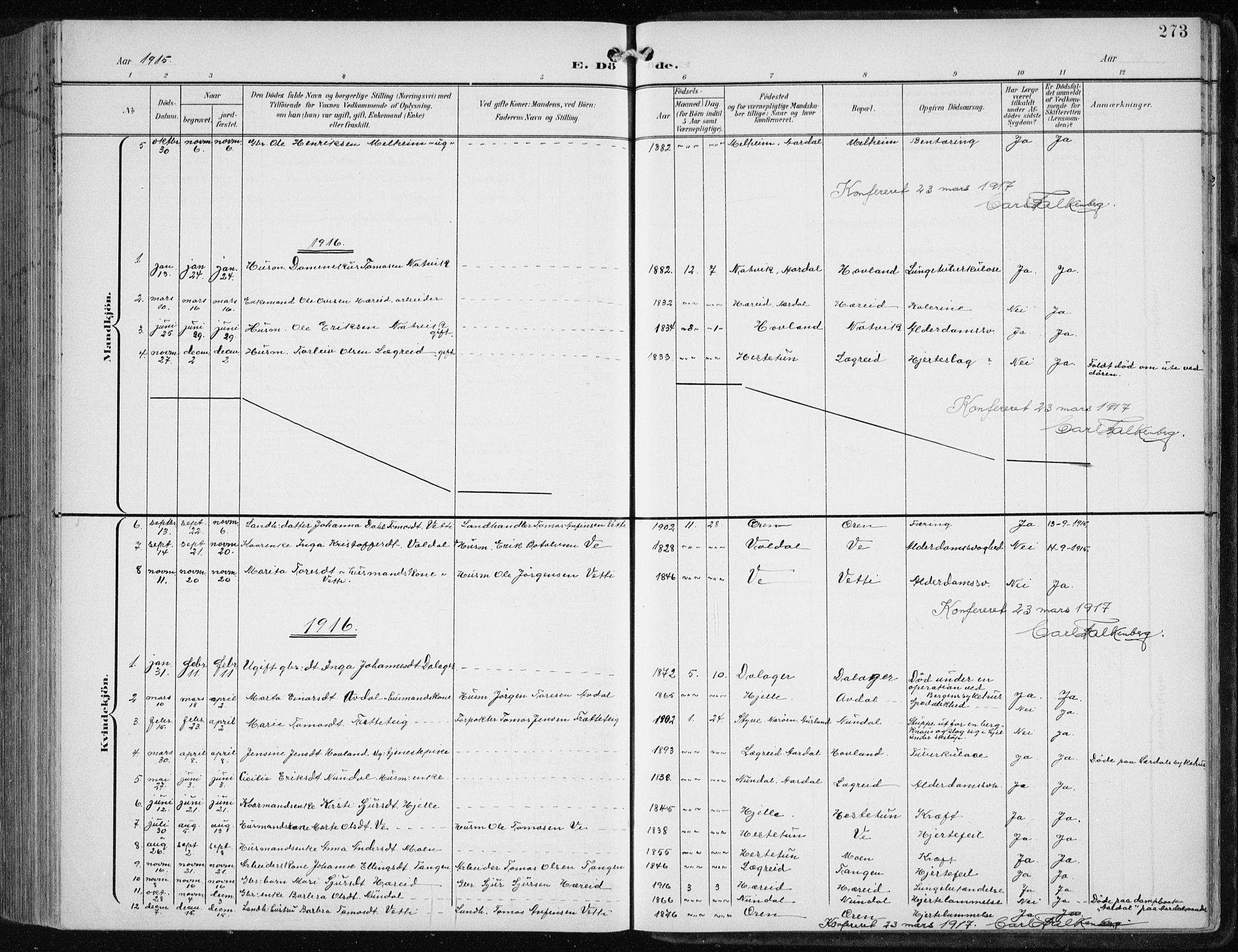 Årdal sokneprestembete, SAB/A-81701: Parish register (copy) no. A 2, 1899-1939, p. 273