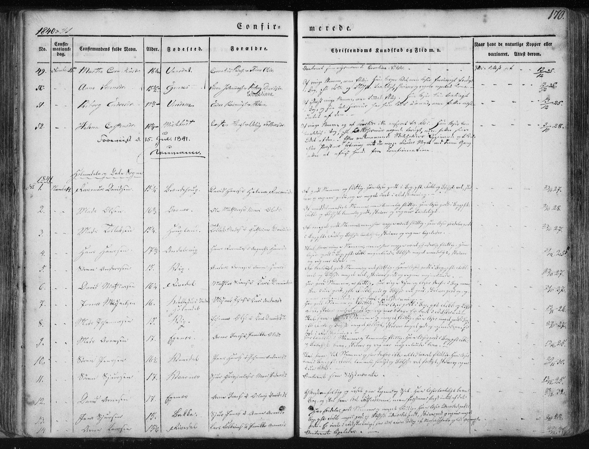 Fjaler sokneprestembete, AV/SAB-A-79801/H/Haa/Haaa/L0006: Parish register (official) no. A 6, 1835-1884, p. 170