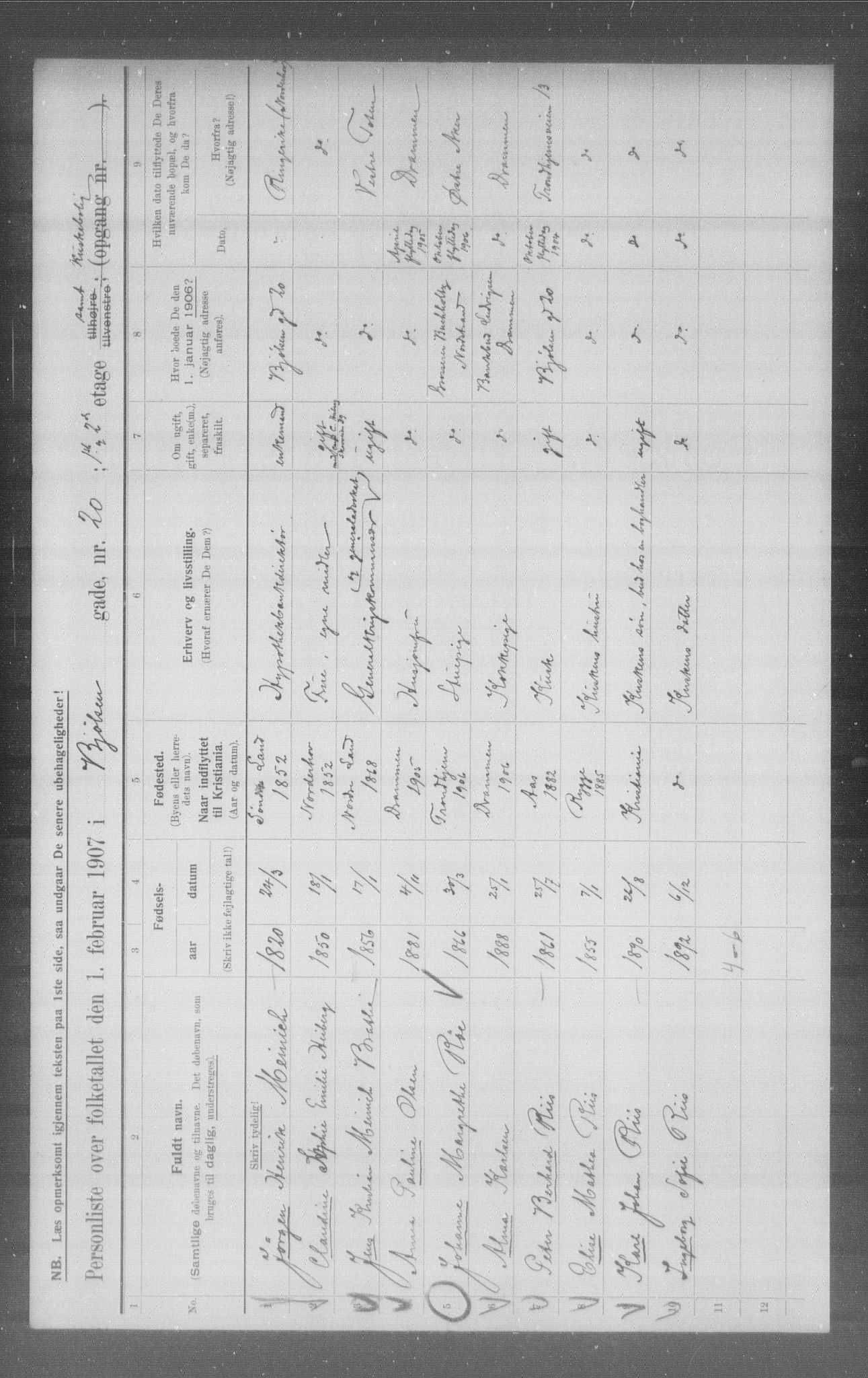 OBA, Municipal Census 1907 for Kristiania, 1907, p. 3444