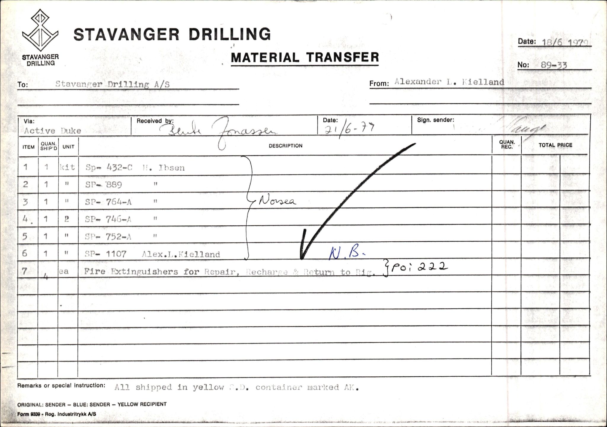 Pa 1503 - Stavanger Drilling AS, AV/SAST-A-101906/2/E/Ec/Eca/L0002: Korrespondanse, 1974-1982