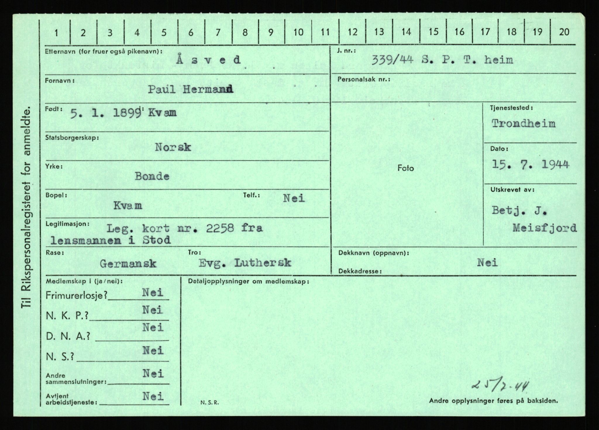 Statspolitiet - Hovedkontoret / Osloavdelingen, AV/RA-S-1329/C/Ca/L0001: Aabakken - Armann, 1943-1945, p. 938