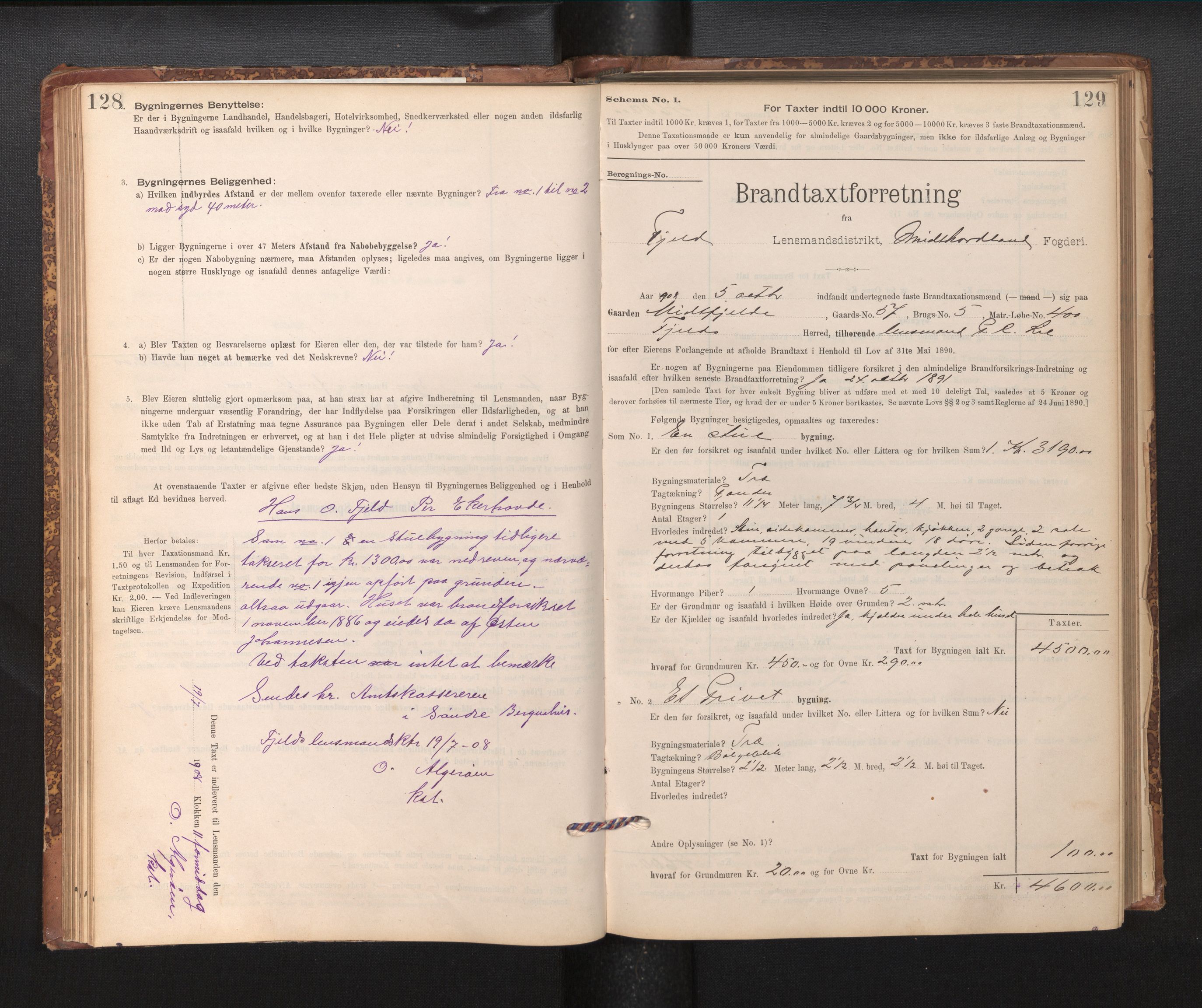 Lensmannen i Fjell, SAB/A-32301/0012/L0005: Branntakstprotokoll, skjematakst, 1895-1931, p. 128-129