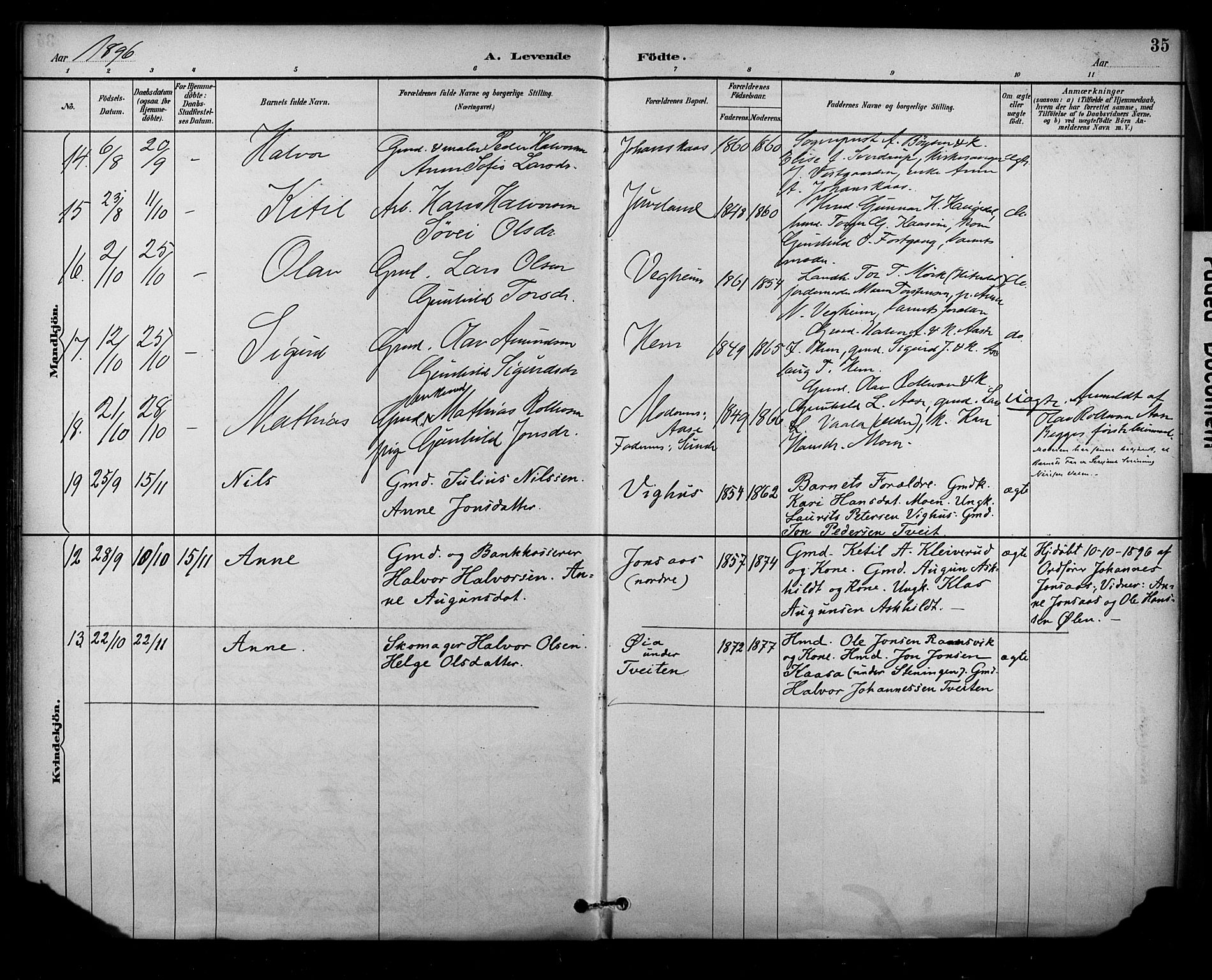 Sauherad kirkebøker, AV/SAKO-A-298/F/Fa/L0009: Parish register (official) no. I 9, 1887-1912, p. 35