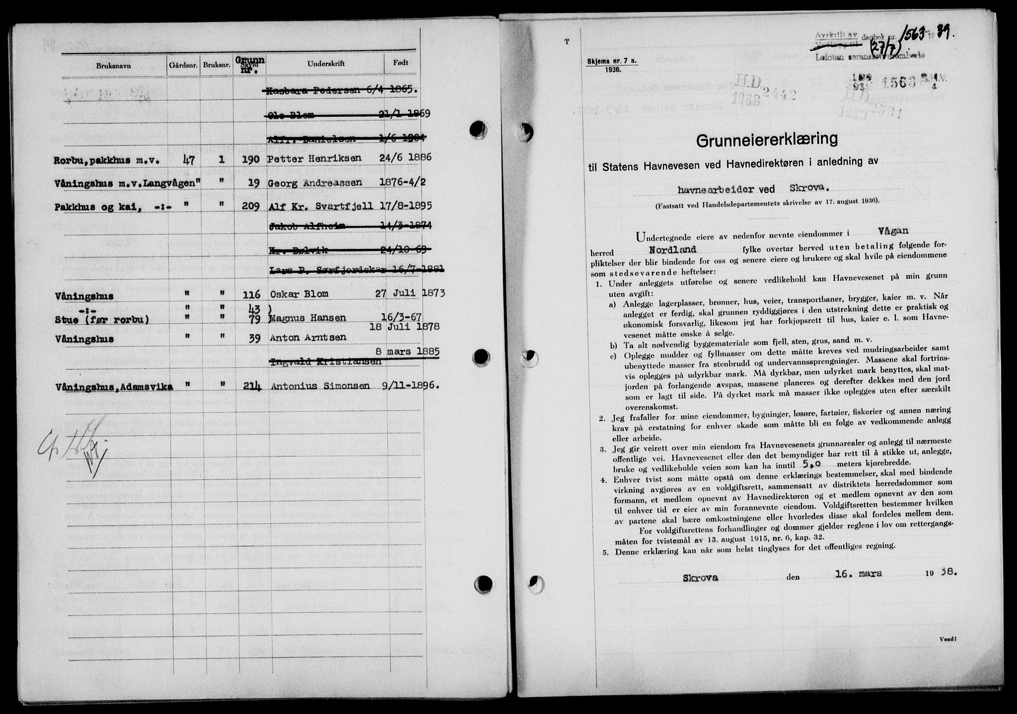 Lofoten sorenskriveri, SAT/A-0017/1/2/2C/L0006a: Mortgage book no. 6a, 1939-1939, Diary no: : 1563/1939