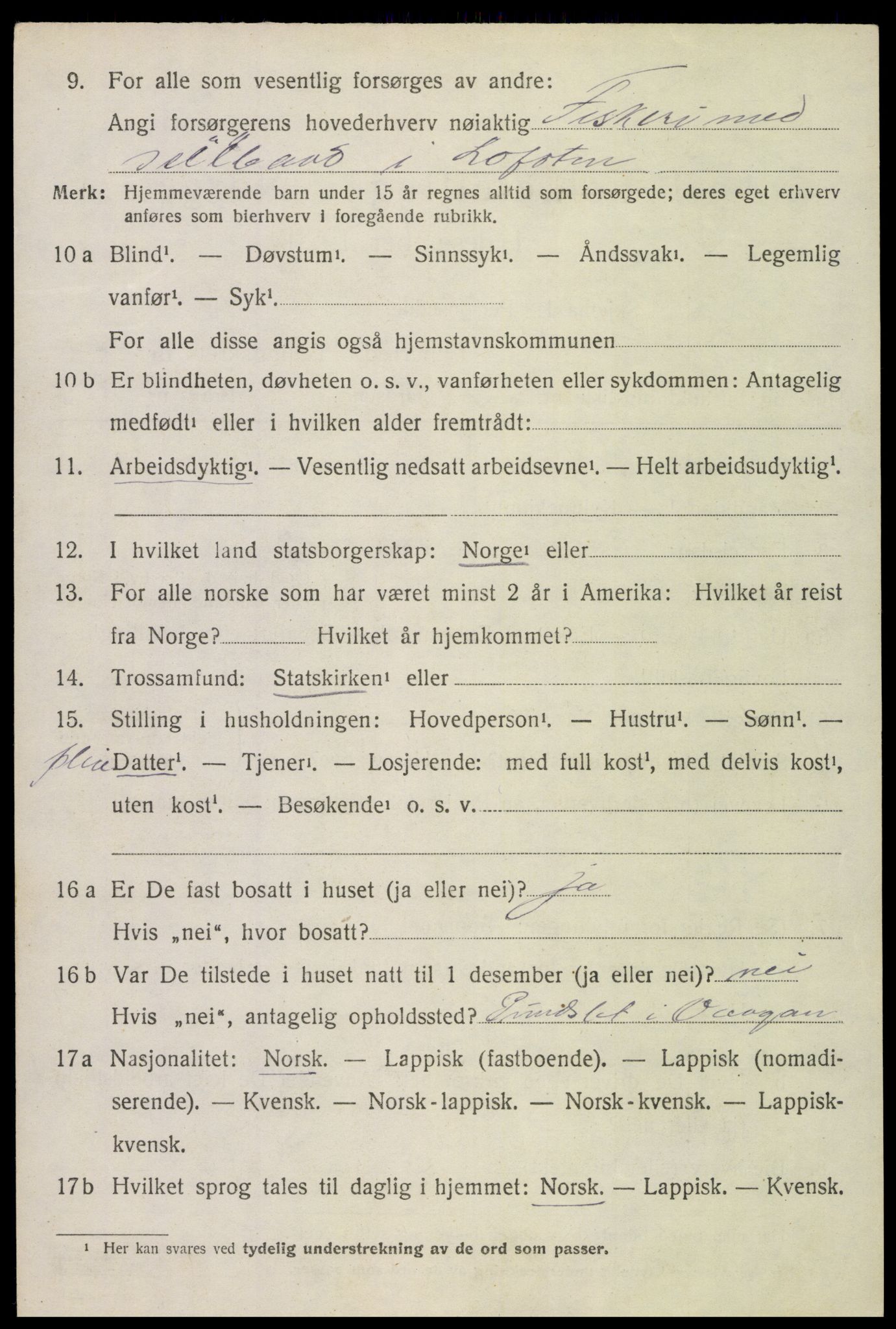 SAT, 1920 census for Vågan, 1920, p. 10188