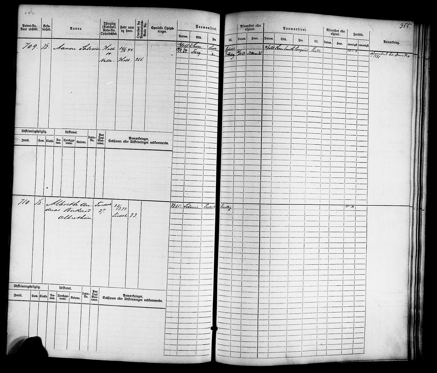 Tvedestrand mønstringskrets, SAK/2031-0011/F/Fb/L0015: Hovedrulle nr 1-766, U-31, 1869-1900, p. 364