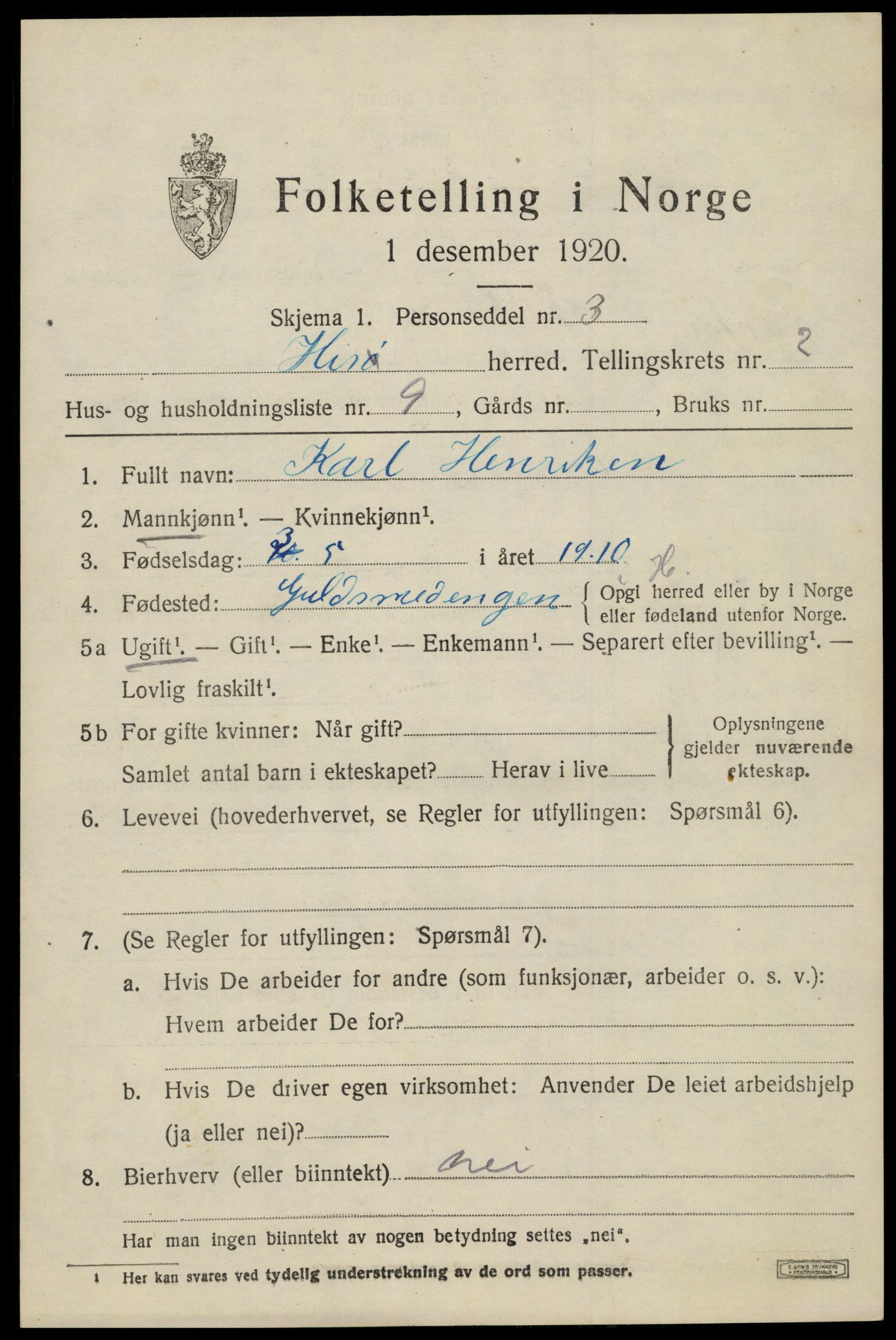 SAK, 1920 census for Hisøy, 1920, p. 2494