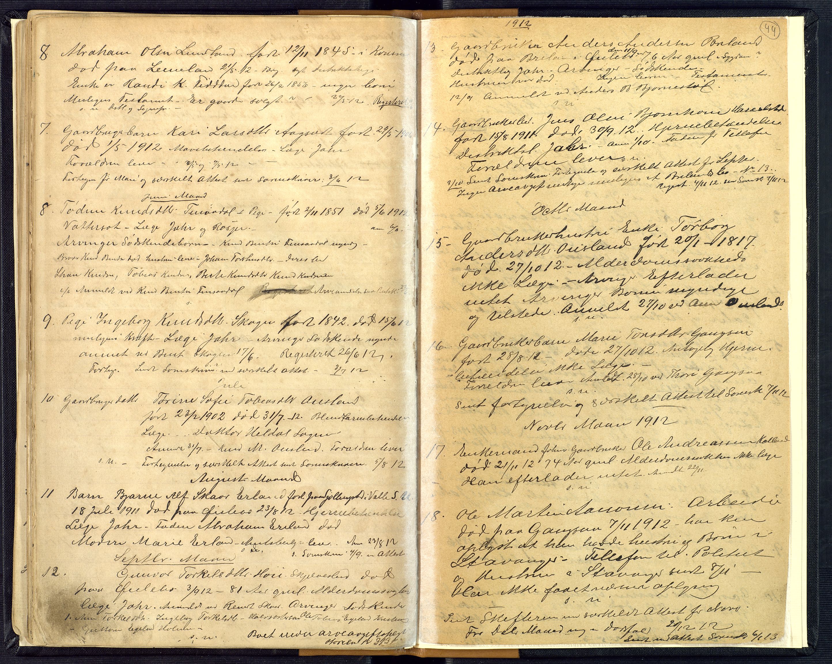 Mandal sorenskriveri, AV/SAK-1221-0005/001/H/Ha/L0016: Dødsfall Øyslebø og Laudal nr 15, 1882-1913, p. 44