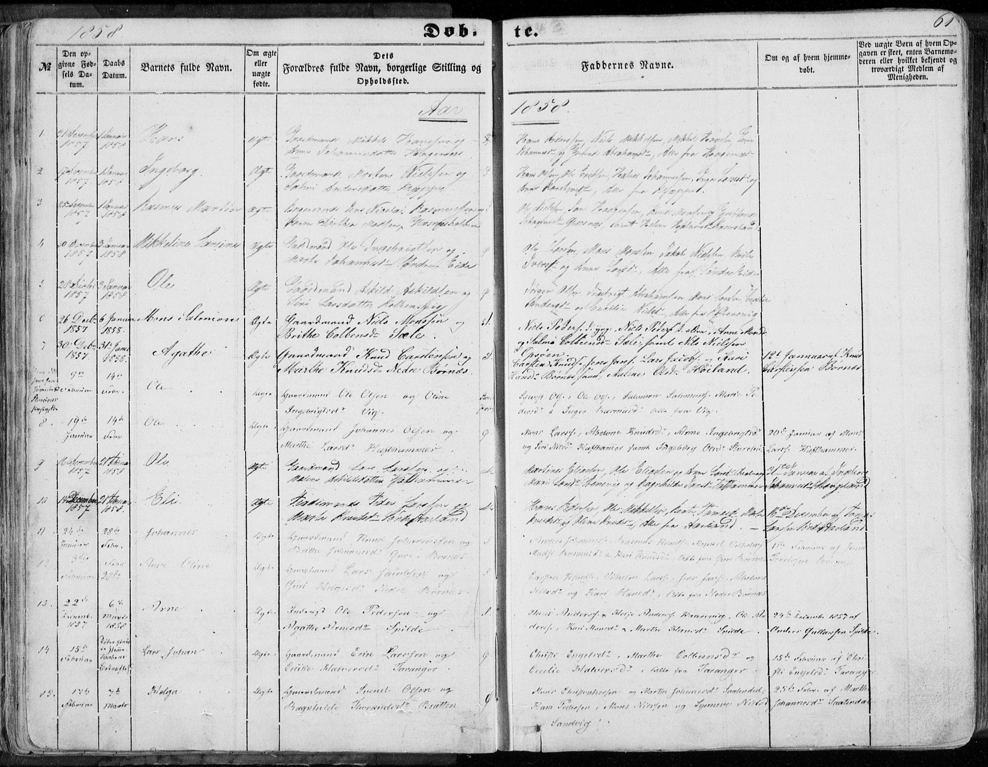 Sund sokneprestembete, SAB/A-99930: Parish register (official) no. A 14, 1850-1866, p. 61