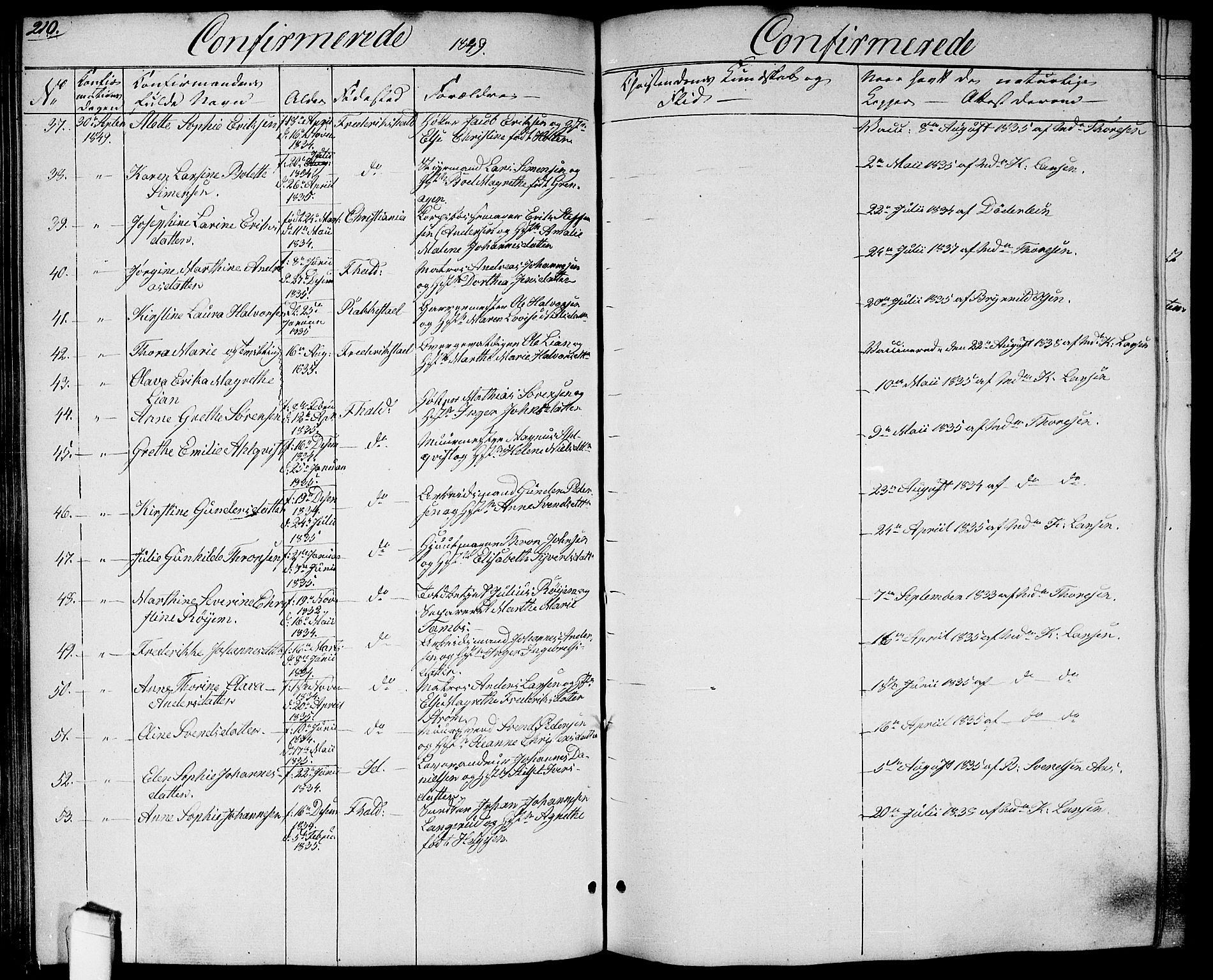 Halden prestekontor Kirkebøker, SAO/A-10909/G/Ga/L0004: Parish register (copy) no. 4, 1845-1854, p. 210