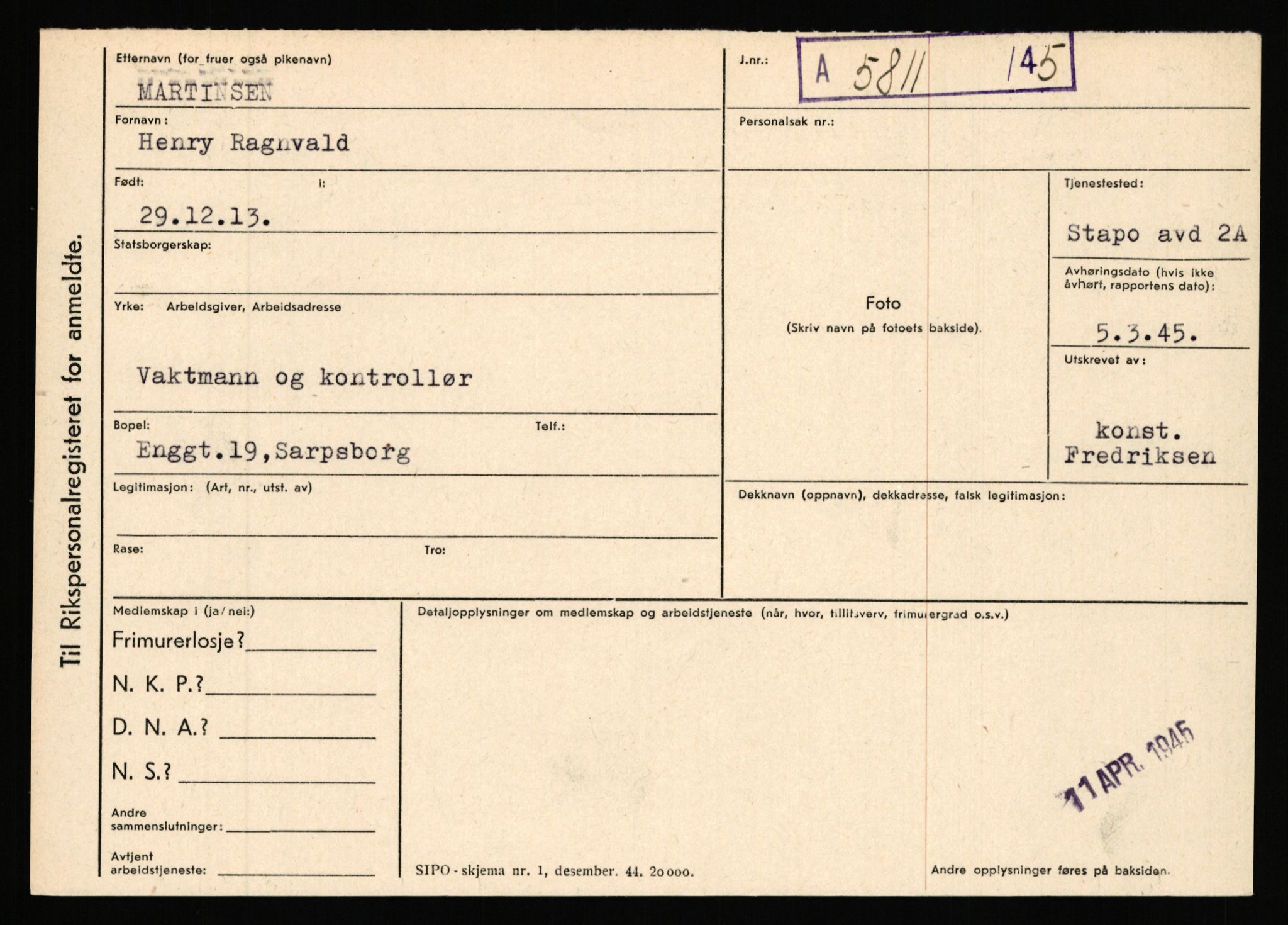 Statspolitiet - Hovedkontoret / Osloavdelingen, AV/RA-S-1329/C/Ca/L0010: Lind - Moksnes, 1943-1945, p. 2840