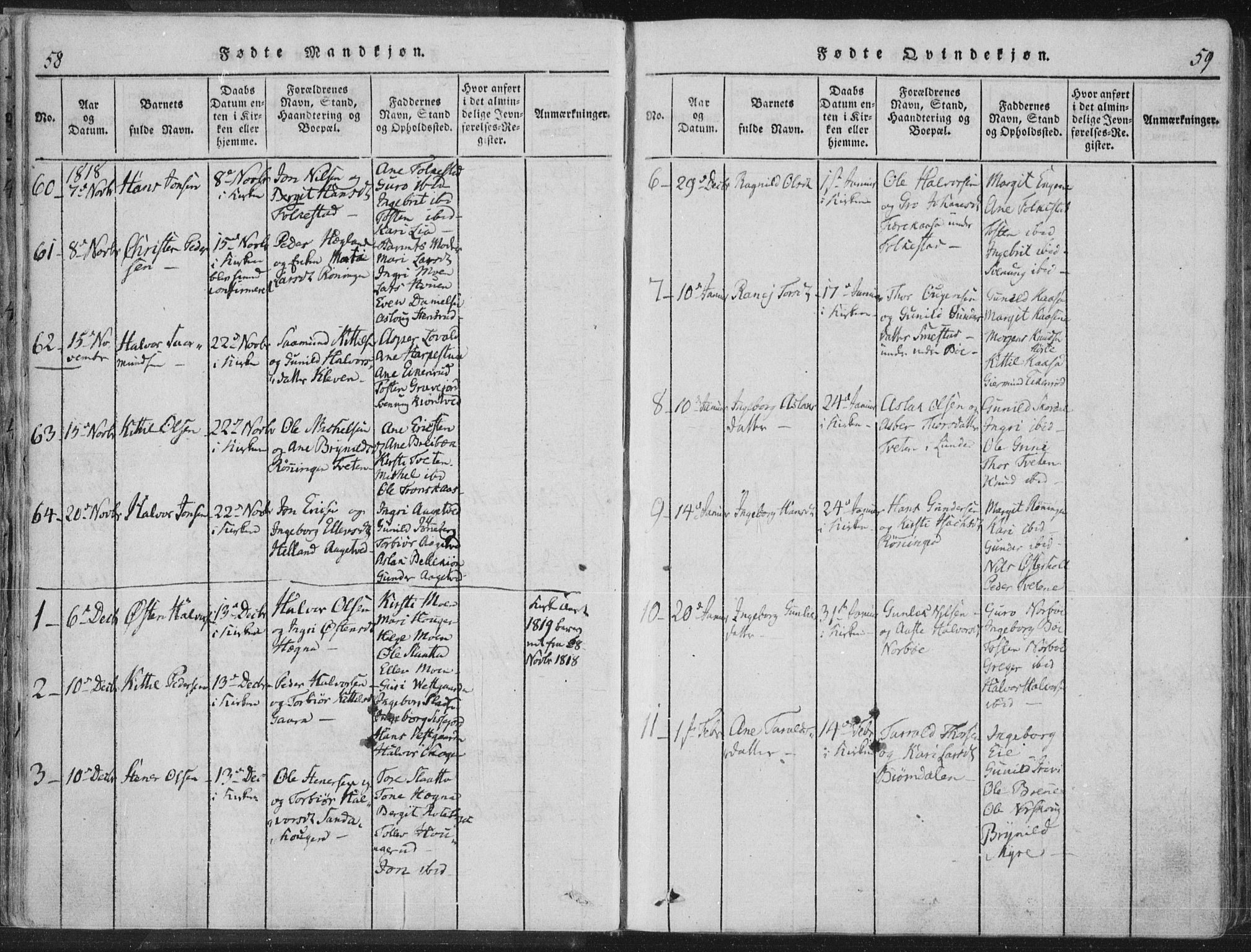 Bø kirkebøker, SAKO/A-257/F/Fa/L0006: Parish register (official) no. 6, 1815-1831, p. 58-59