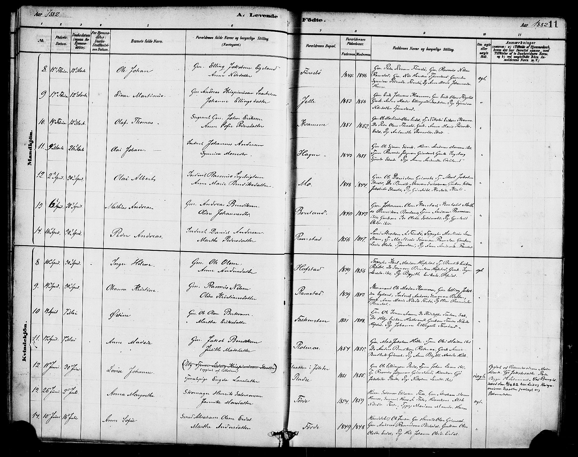 Førde sokneprestembete, AV/SAB-A-79901/H/Haa/Haab/L0001: Parish register (official) no. B 1, 1880-1898, p. 11