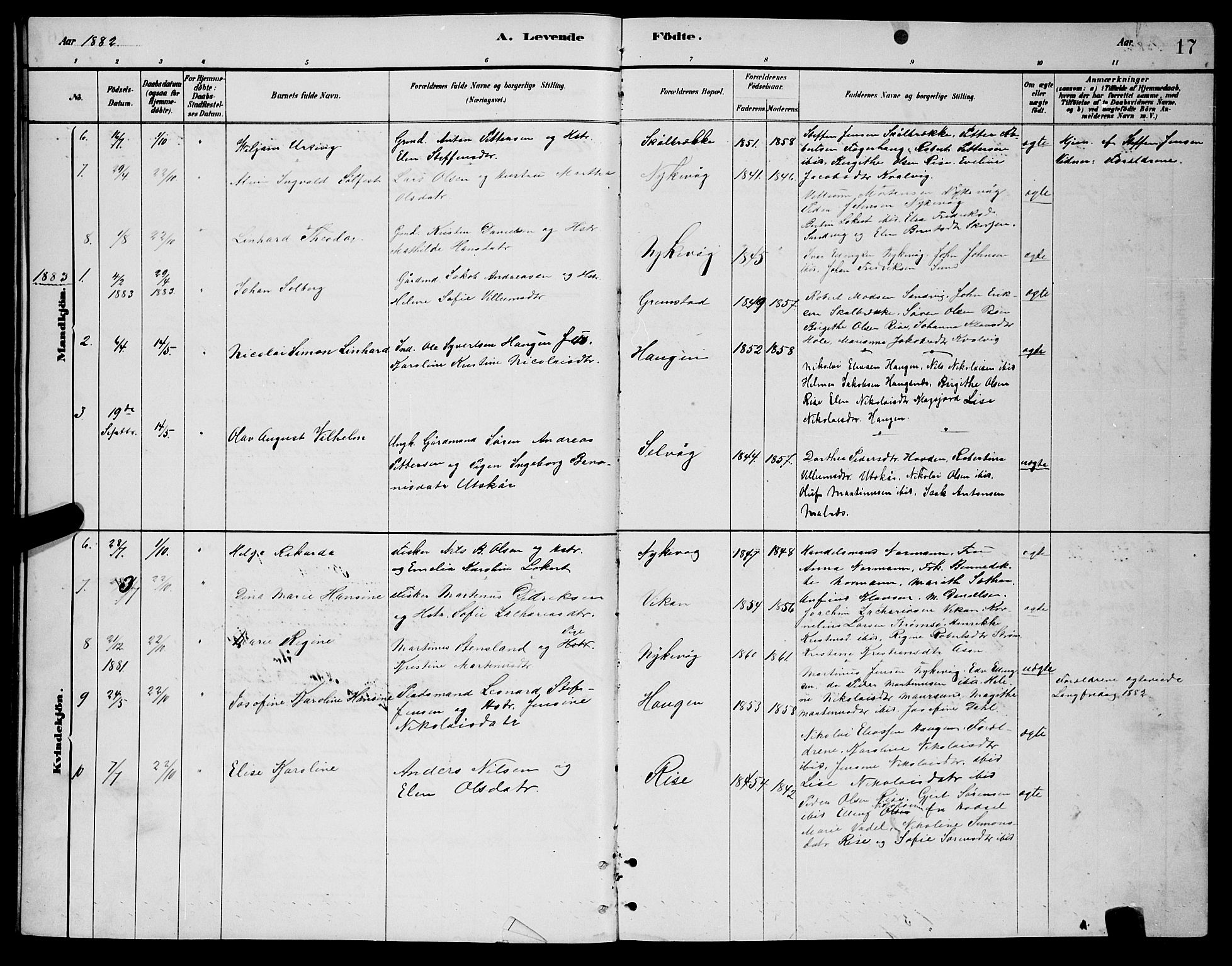 Ministerialprotokoller, klokkerbøker og fødselsregistre - Nordland, AV/SAT-A-1459/892/L1325: Parish register (copy) no. 892C02, 1878-1896, p. 17