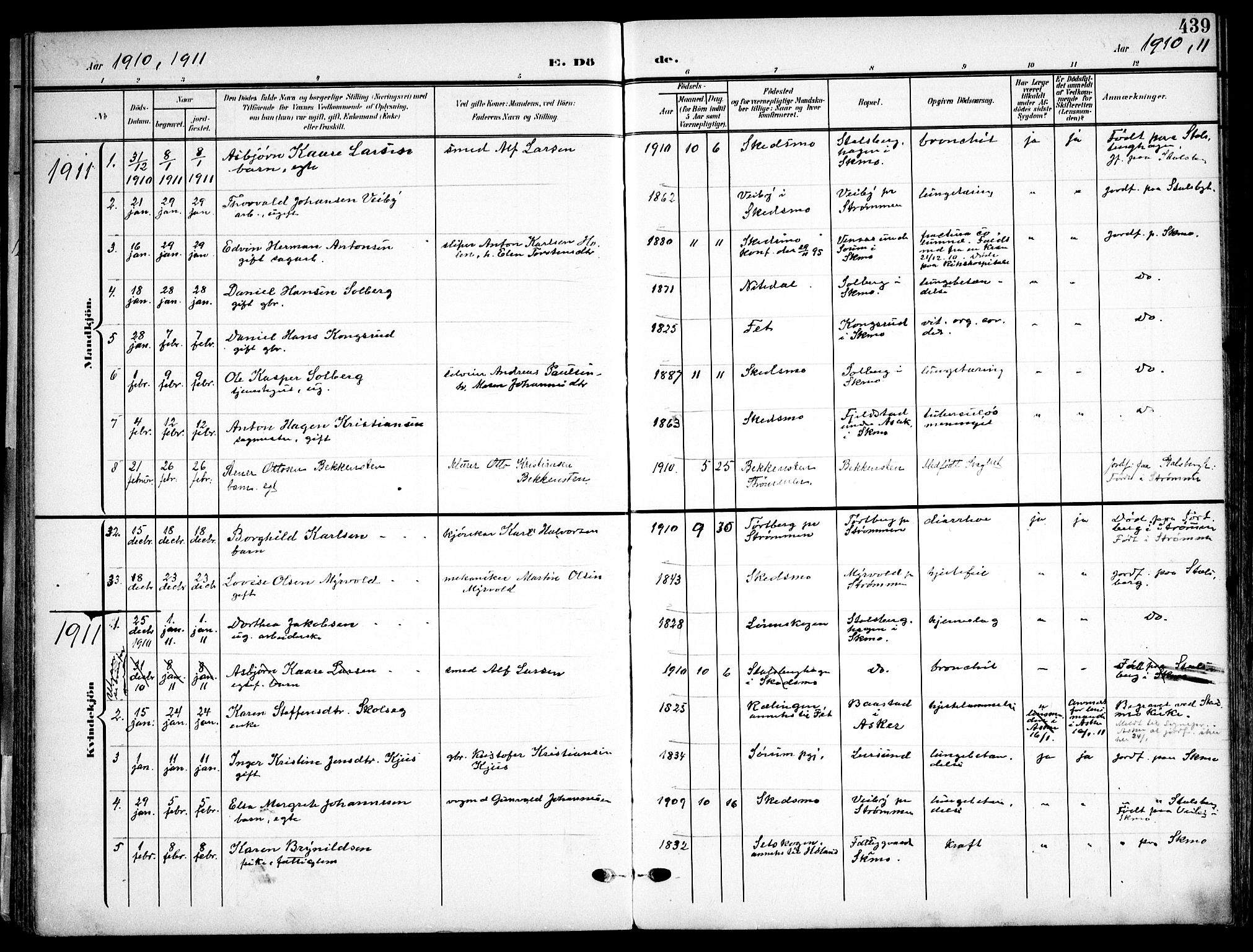 Skedsmo prestekontor Kirkebøker, AV/SAO-A-10033a/F/Fa/L0015: Parish register (official) no. I 15, 1902-1917, p. 439