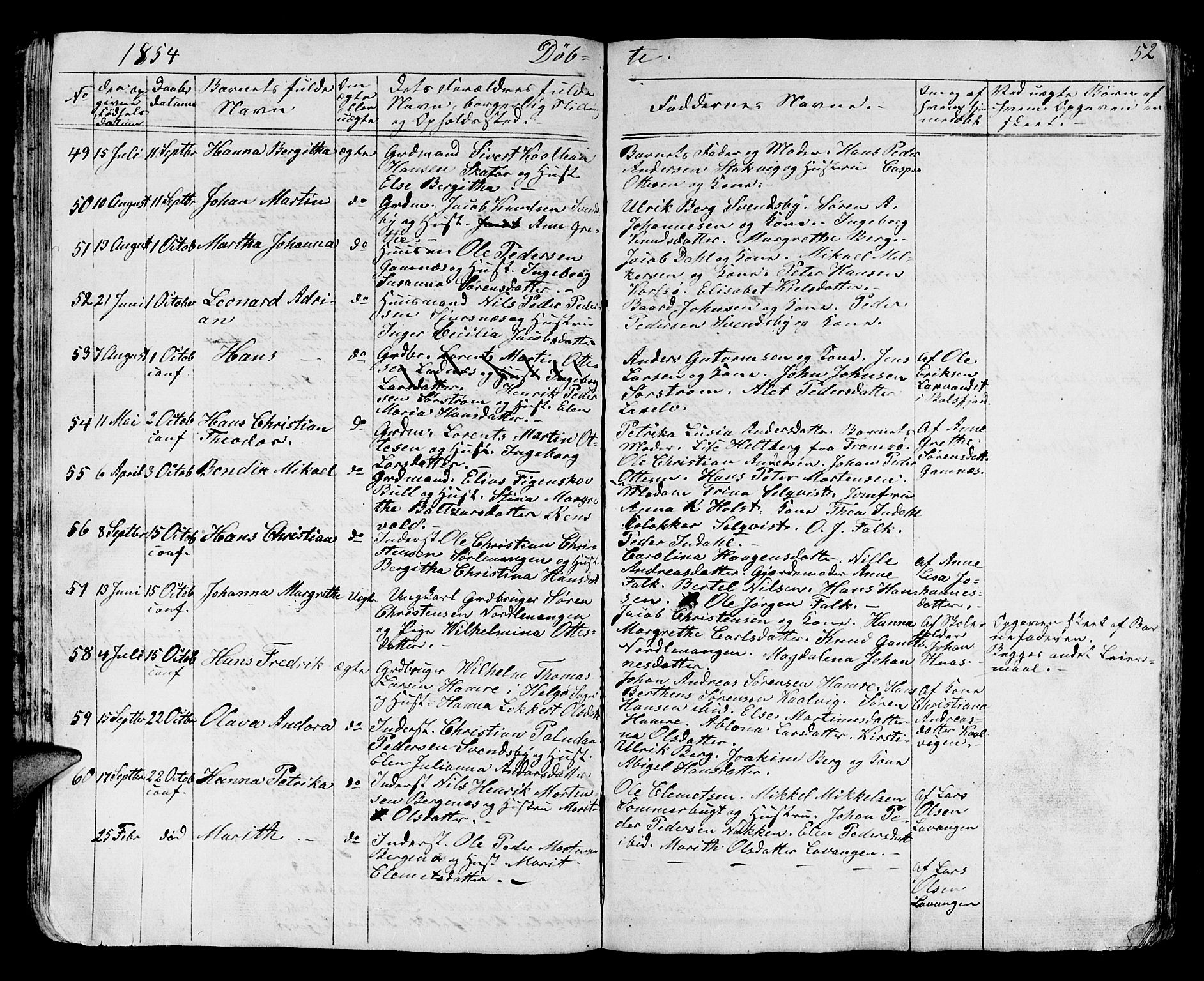 Karlsøy sokneprestembete, SATØ/S-1299/H/Ha/Hab/L0002klokker: Parish register (copy) no. 2, 1843-1861, p. 52