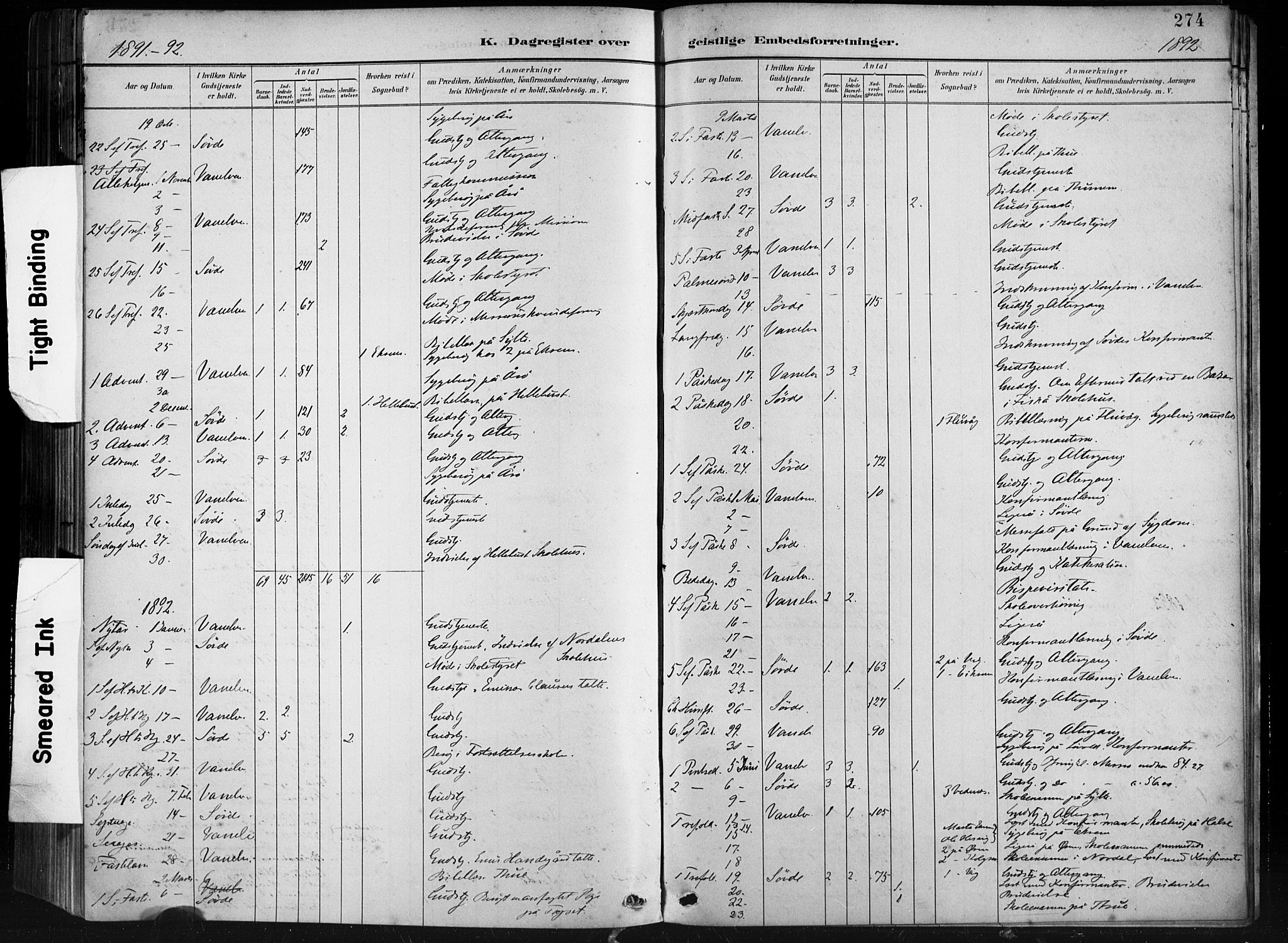 Ministerialprotokoller, klokkerbøker og fødselsregistre - Møre og Romsdal, AV/SAT-A-1454/501/L0008: Parish register (official) no. 501A08, 1885-1901, p. 274