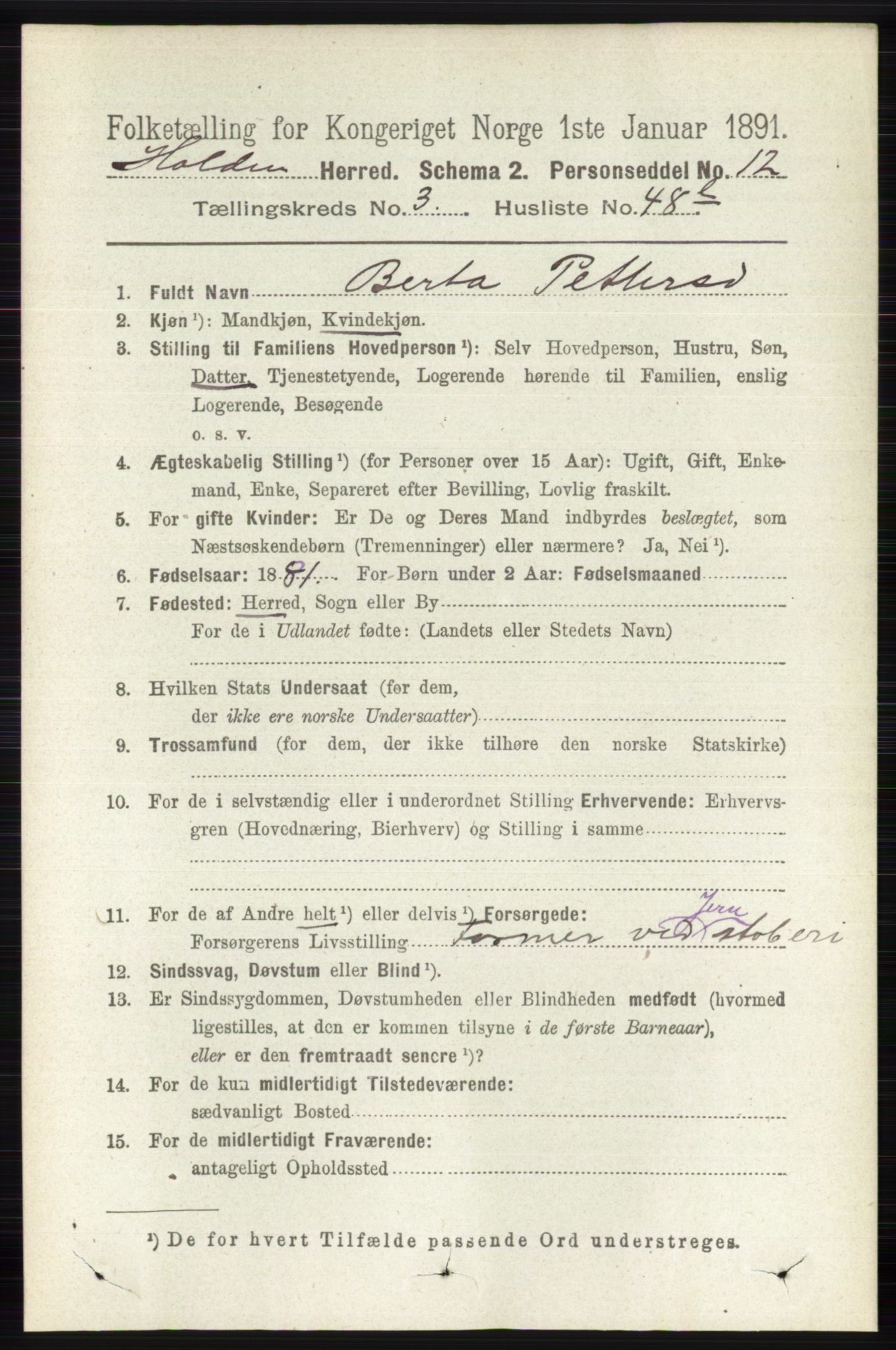 RA, 1891 census for 0819 Holla, 1891, p. 1945