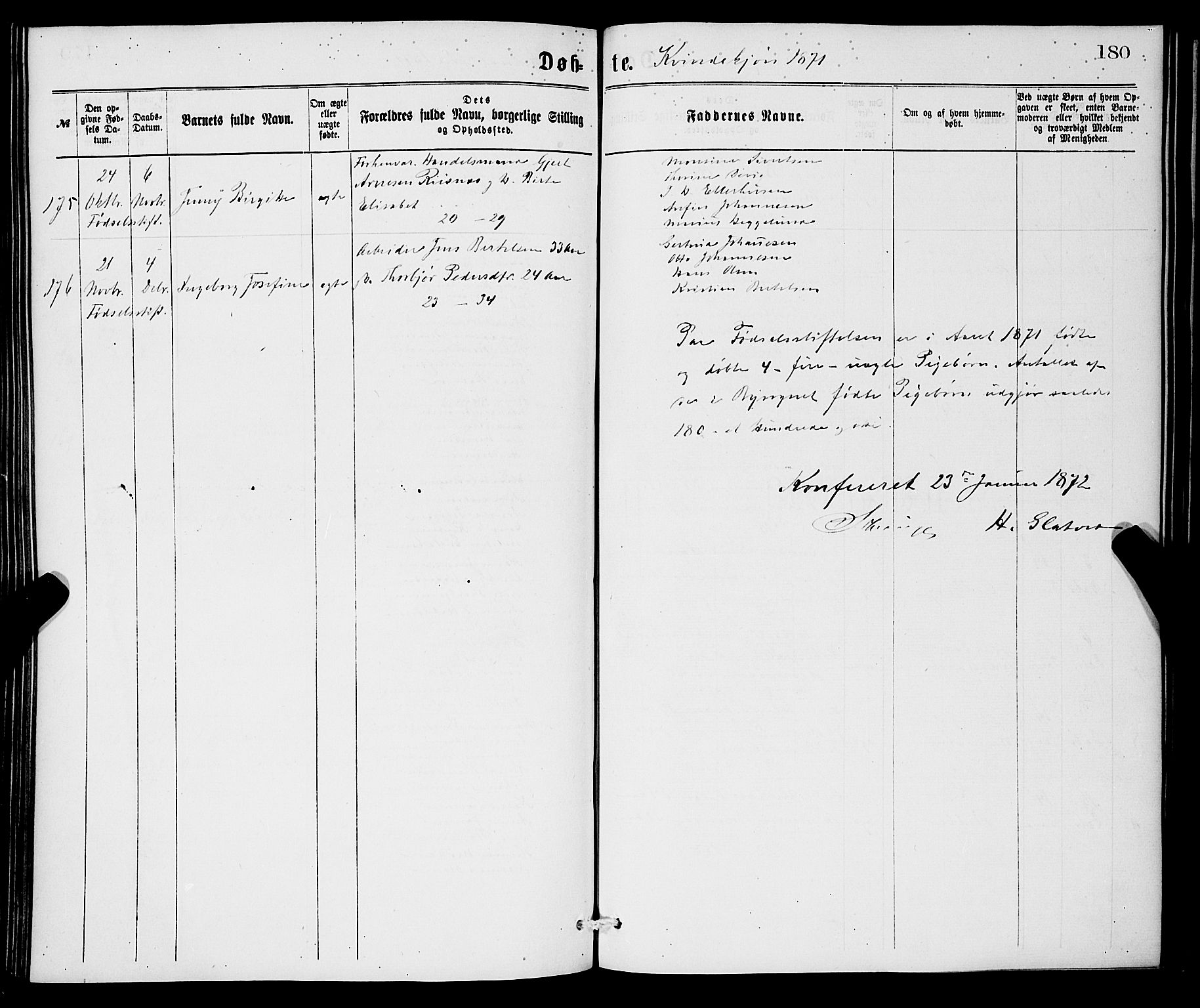 Korskirken sokneprestembete, SAB/A-76101/H/Hab: Parish register (copy) no. B 6, 1869-1874, p. 180