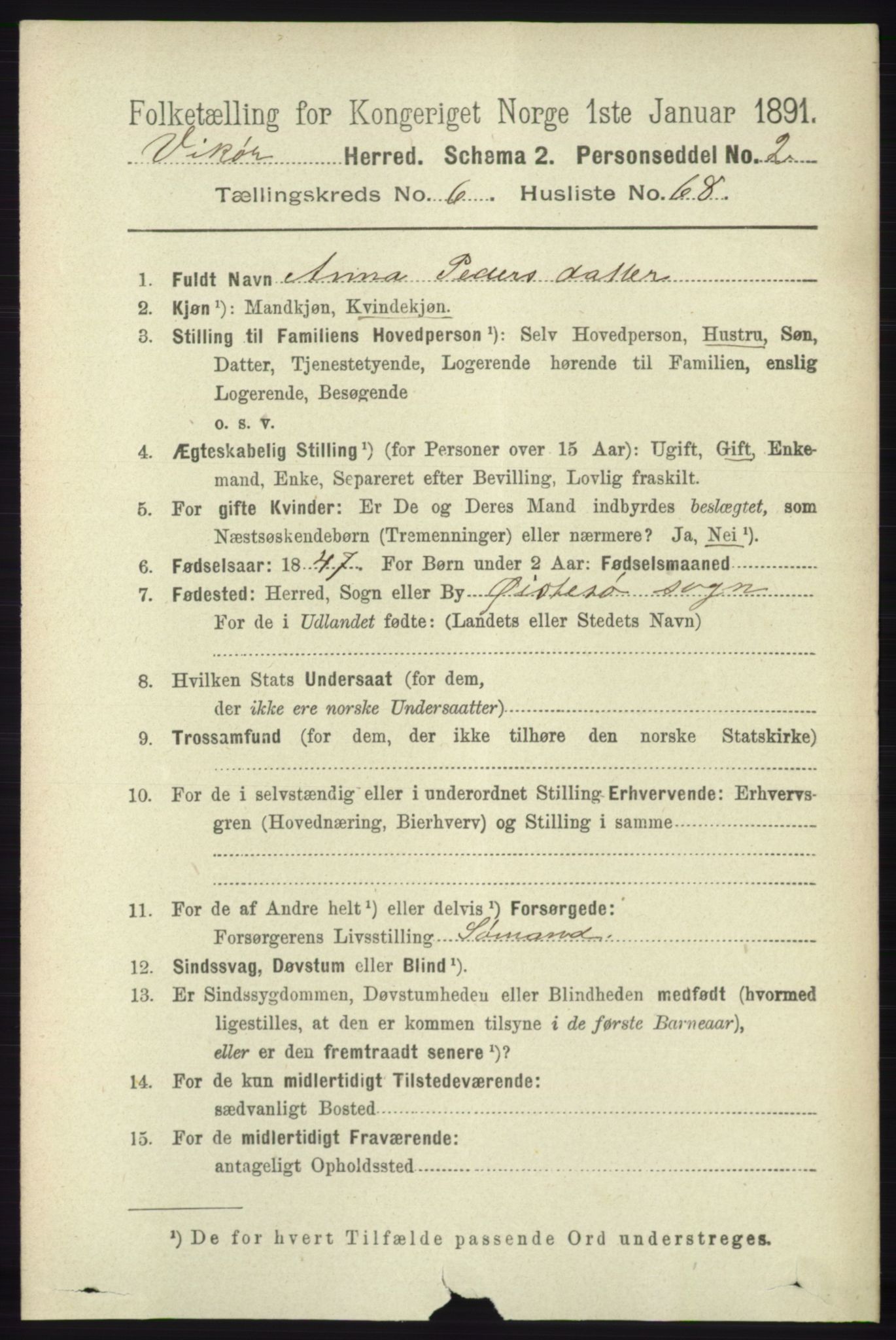 RA, 1891 census for 1238 Vikør, 1891, p. 2190