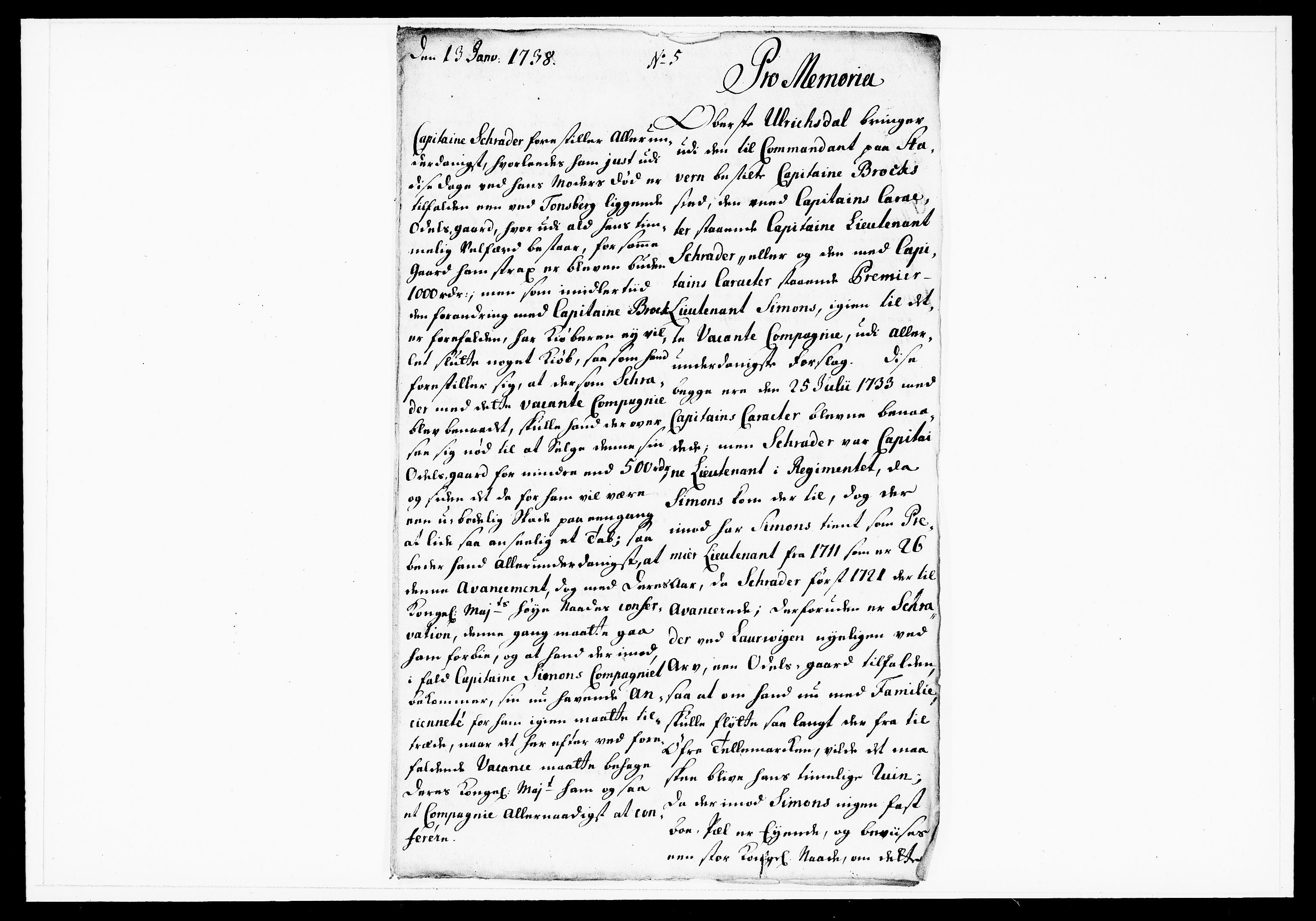 Krigskollegiet, Krigskancelliet, DRA/A-0006/-/1143-1150: Refererede sager, 1738, p. 25