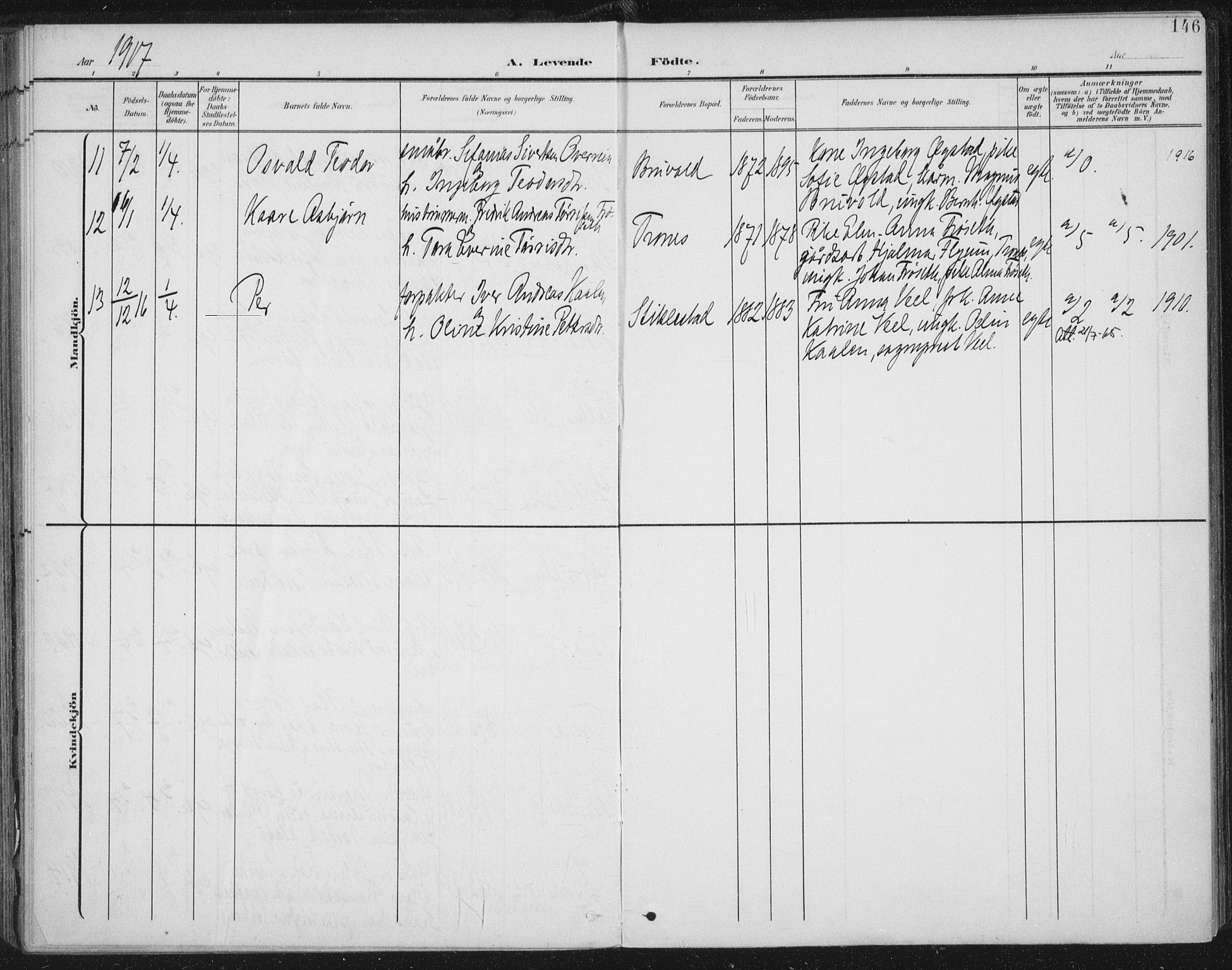 Ministerialprotokoller, klokkerbøker og fødselsregistre - Nord-Trøndelag, SAT/A-1458/723/L0246: Parish register (official) no. 723A15, 1900-1917, p. 146