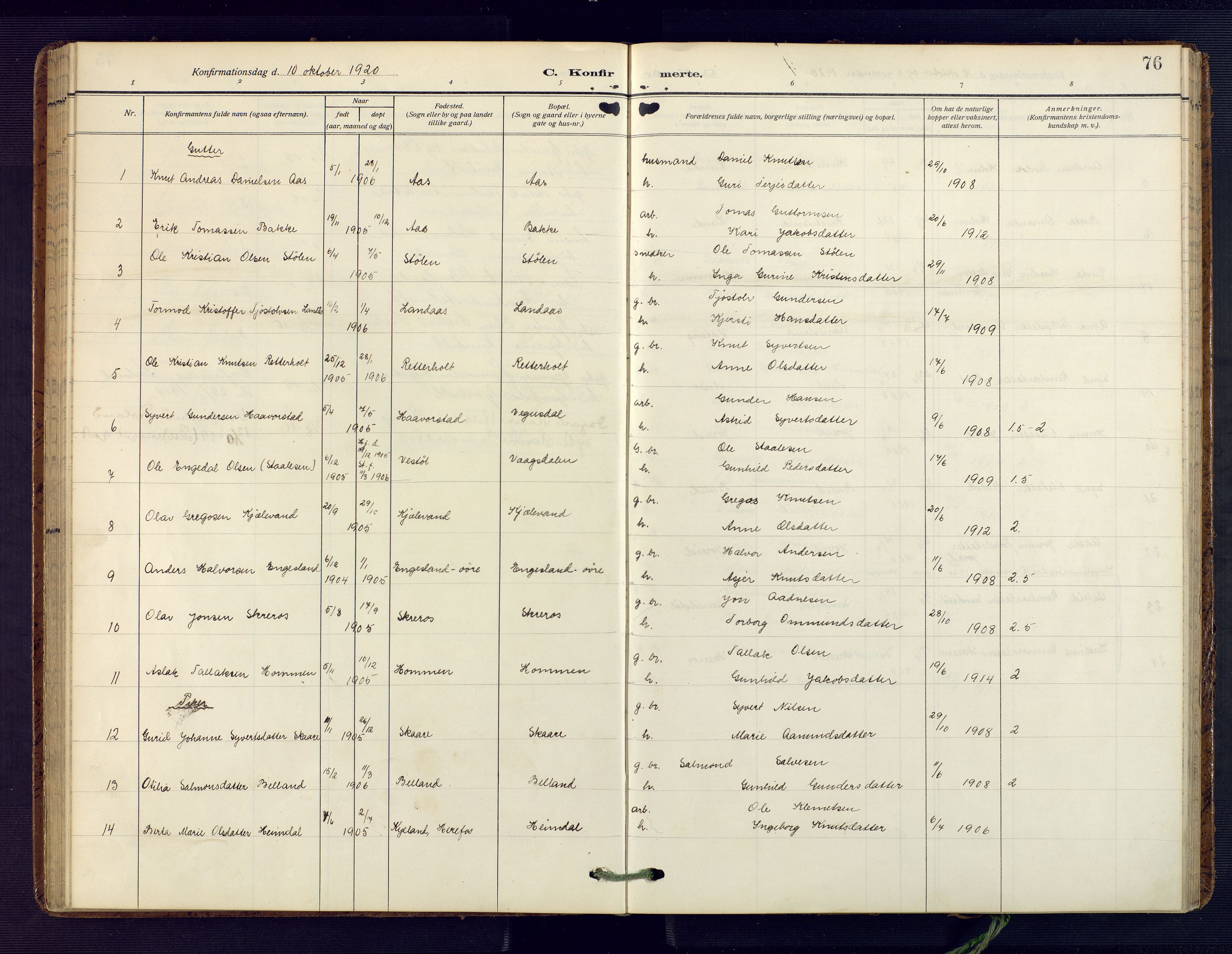 Herefoss sokneprestkontor, SAK/1111-0019/F/Fa/Fab/L0005: Parish register (official) no. A 5, 1910-1932, p. 76