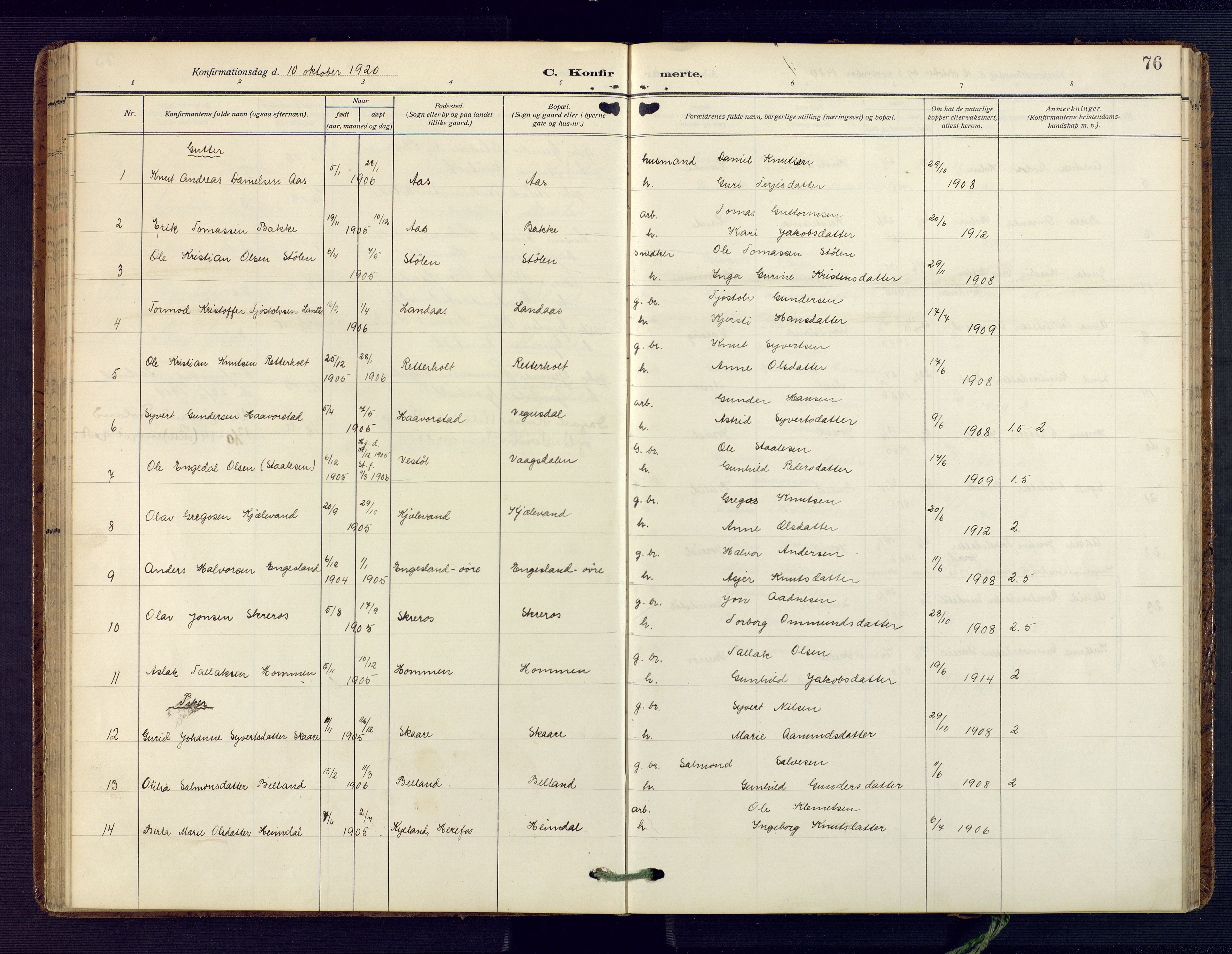 Herefoss sokneprestkontor, AV/SAK-1111-0019/F/Fa/Fab/L0005: Parish register (official) no. A 5, 1910-1932, p. 76