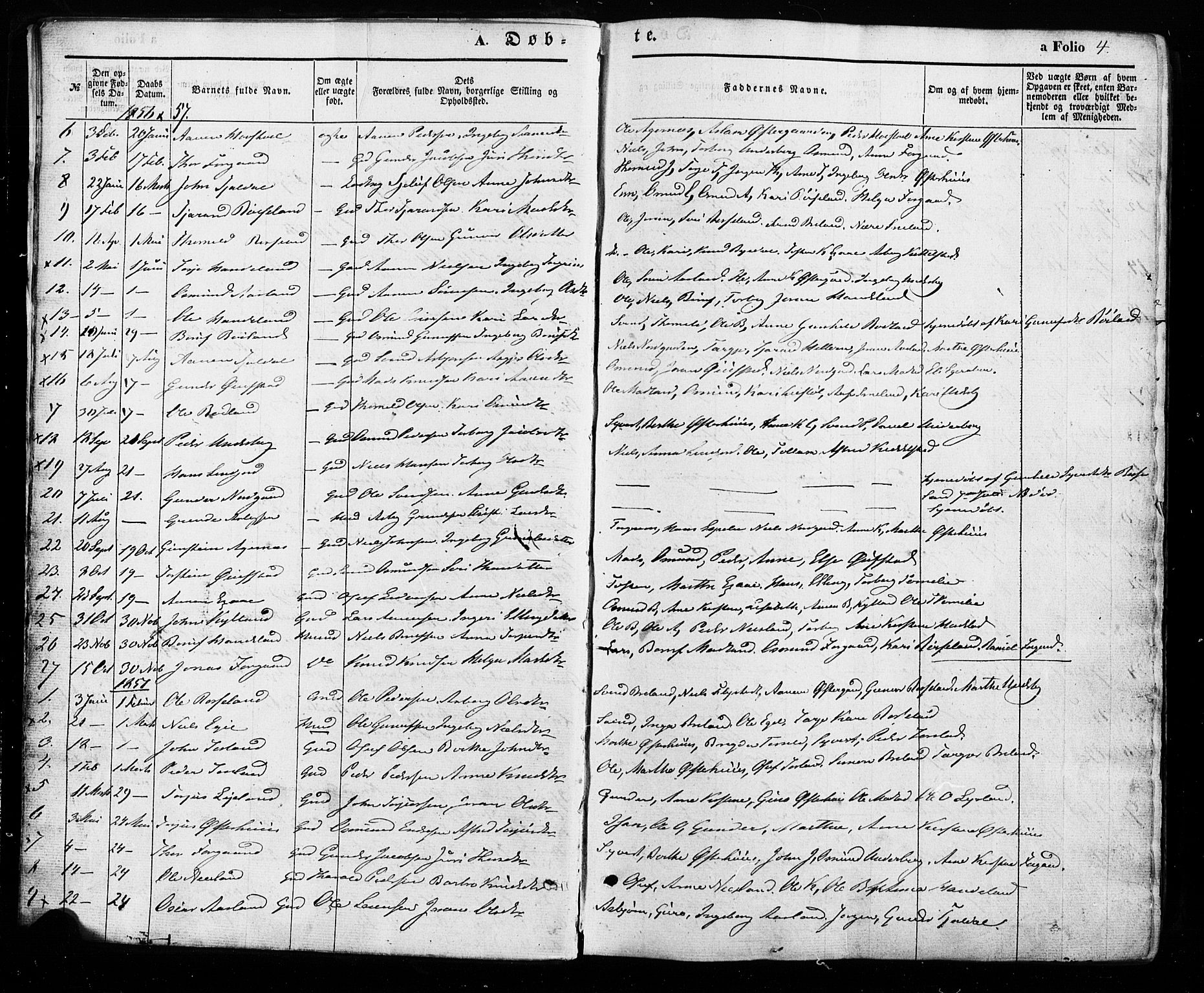 Åseral sokneprestkontor, SAK/1111-0051/F/Fa/L0002: Parish register (official) no. A 2, 1854-1884, p. 4