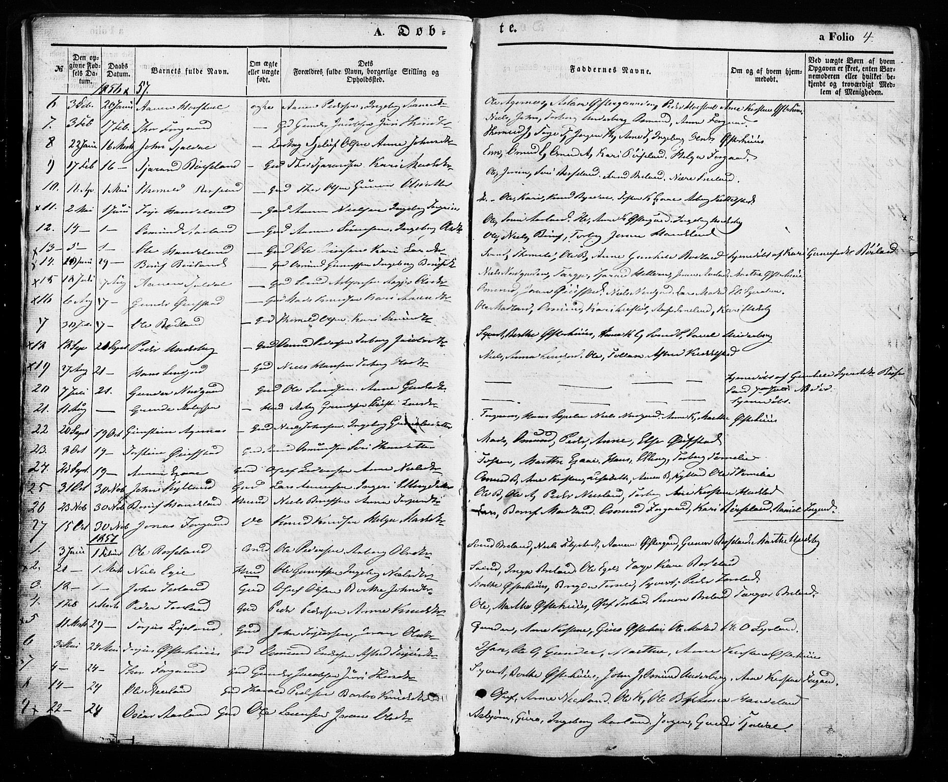 Åseral sokneprestkontor, AV/SAK-1111-0051/F/Fa/L0002: Parish register (official) no. A 2, 1854-1884, p. 4