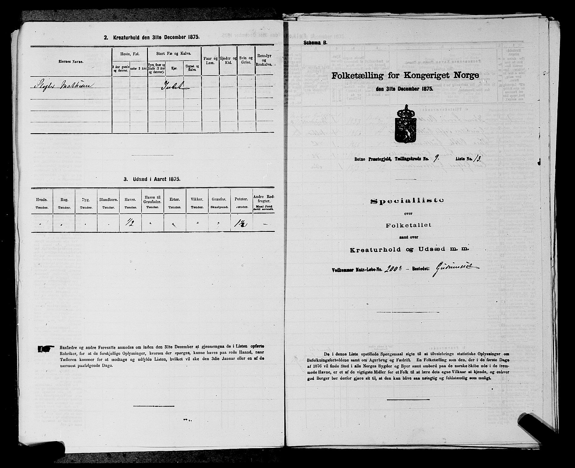 SAKO, 1875 census for 0715P Botne, 1875, p. 711