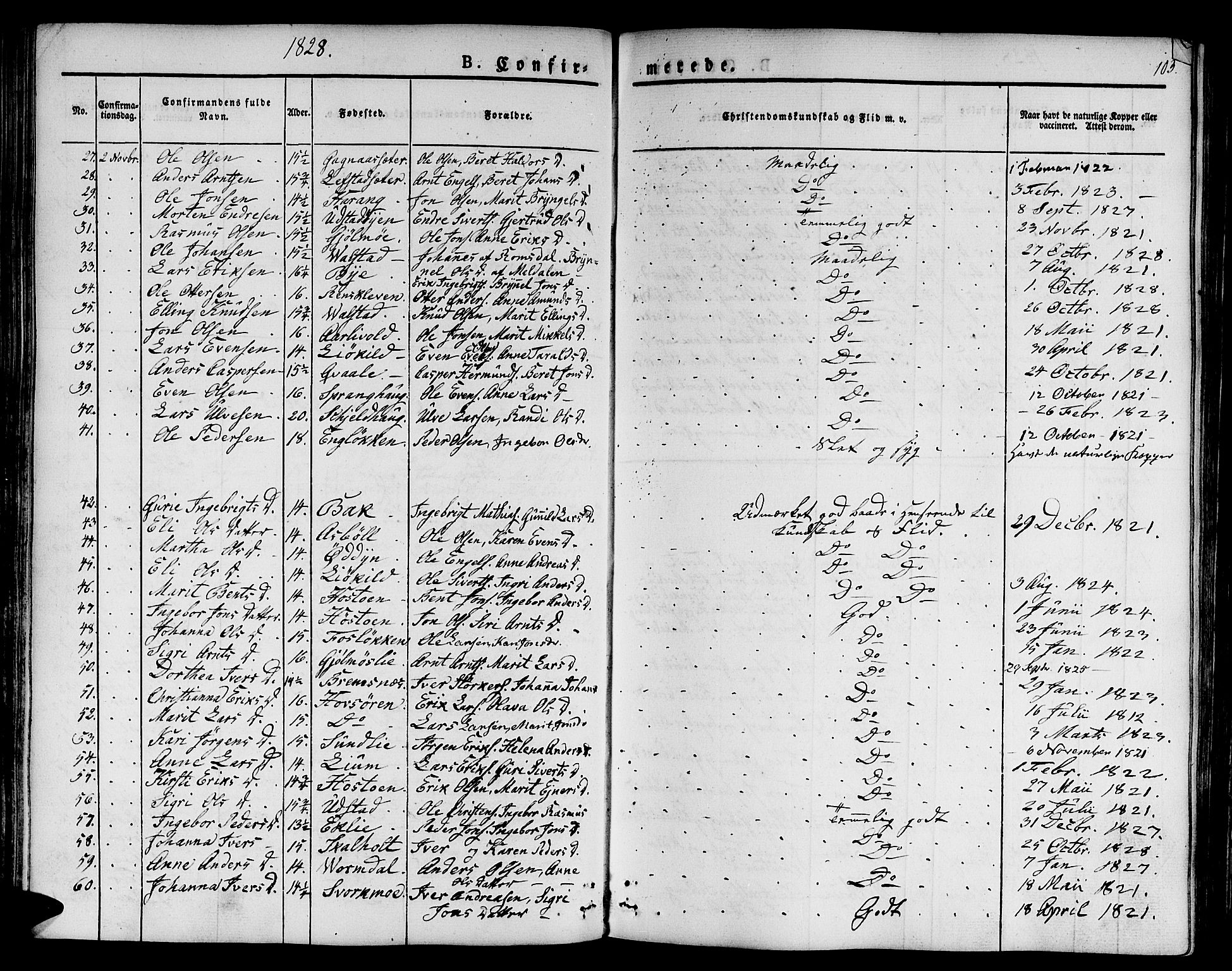 Ministerialprotokoller, klokkerbøker og fødselsregistre - Sør-Trøndelag, SAT/A-1456/668/L0804: Parish register (official) no. 668A04, 1826-1839, p. 103