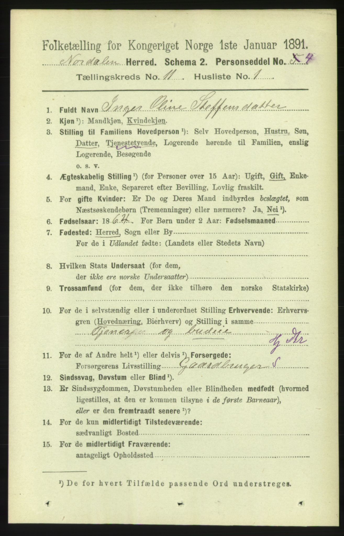 RA, 1891 census for 1524 Norddal, 1891, p. 2508