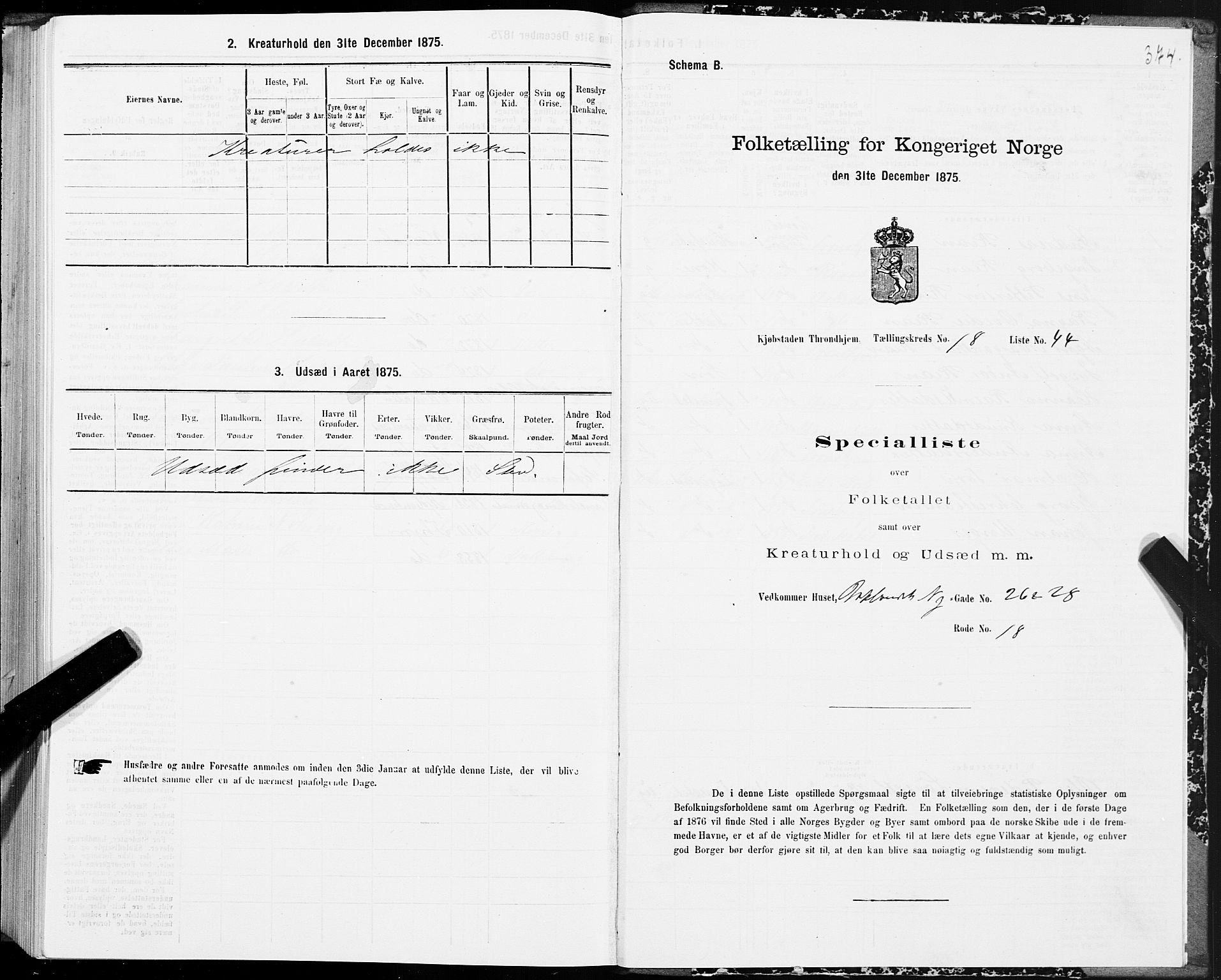 SAT, 1875 census for 1601 Trondheim, 1875, p. 9374