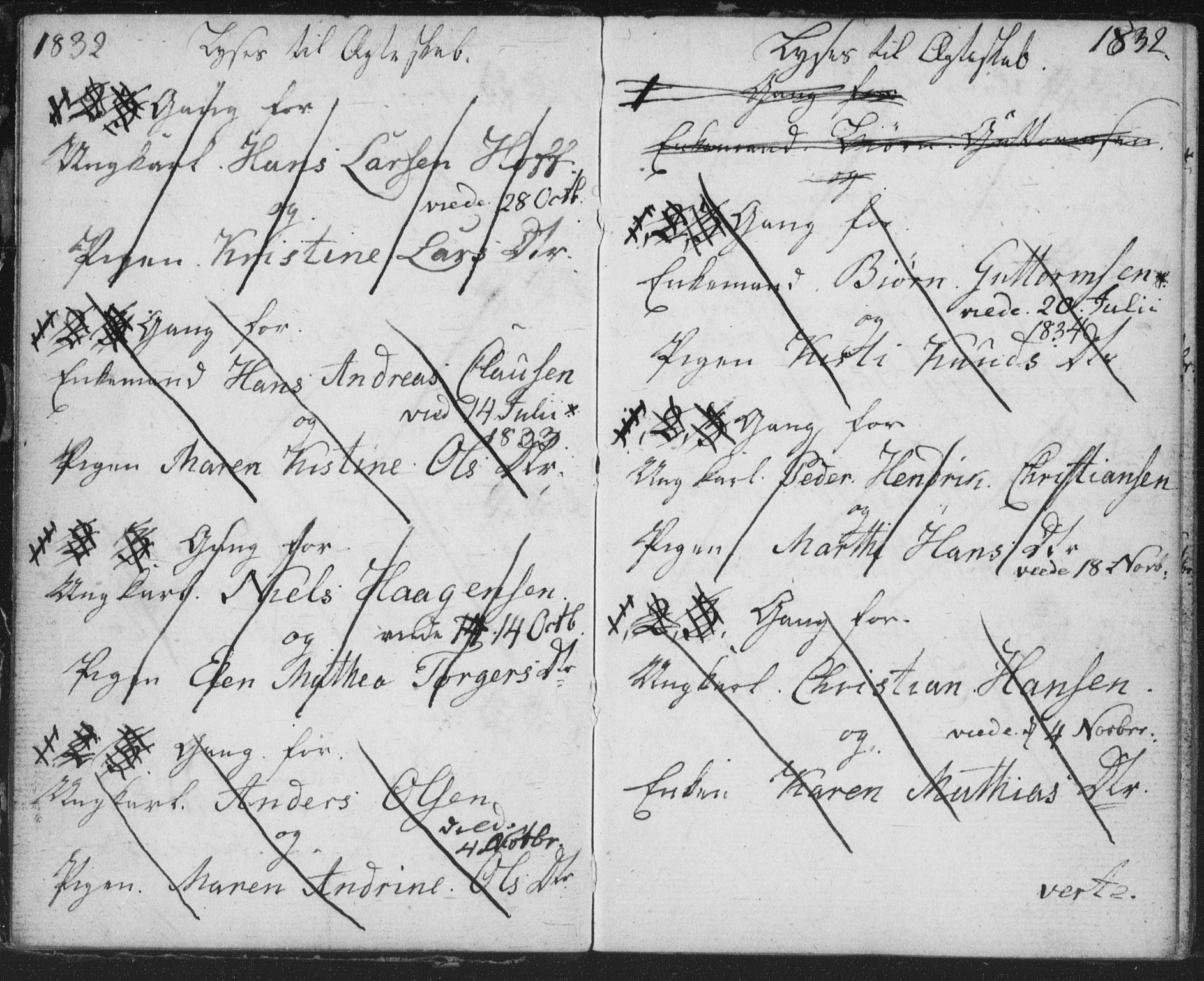 Bragernes kirkebøker, SAKO/A-6/H/Ha/L0002: Banns register no. 2, 1832-1846