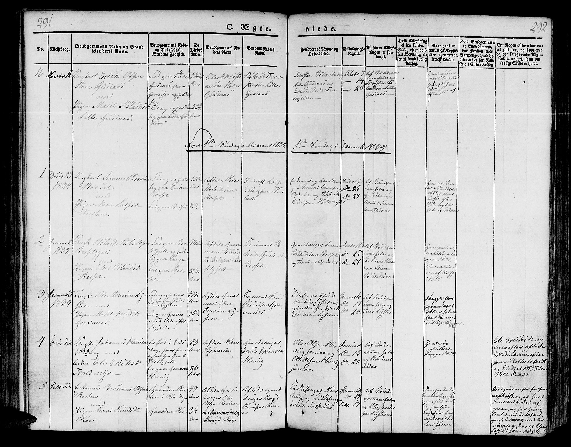 Ministerialprotokoller, klokkerbøker og fødselsregistre - Møre og Romsdal, SAT/A-1454/551/L0624: Parish register (official) no. 551A04, 1831-1845, p. 291-292