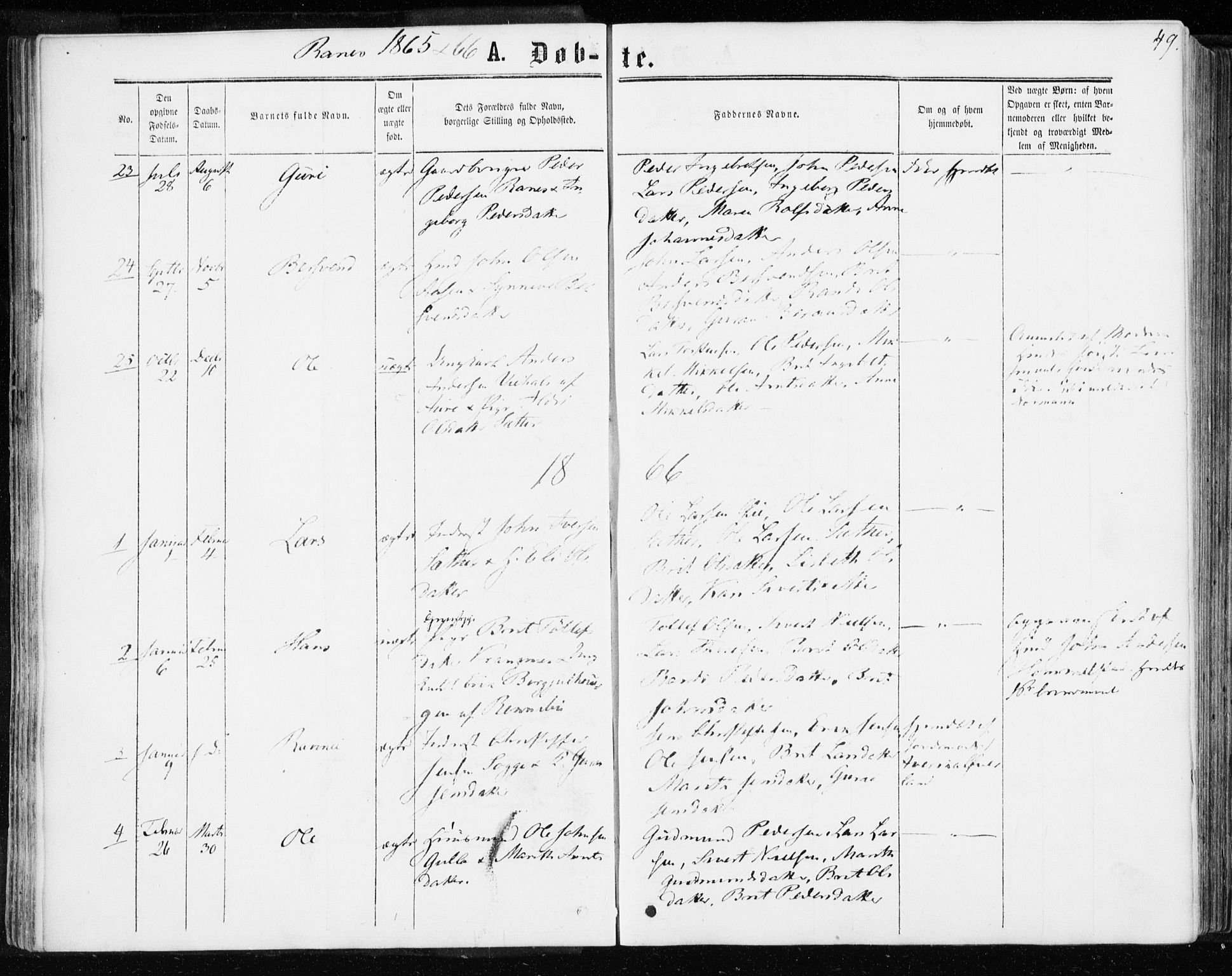 Ministerialprotokoller, klokkerbøker og fødselsregistre - Møre og Romsdal, SAT/A-1454/595/L1045: Parish register (official) no. 595A07, 1863-1873, p. 49