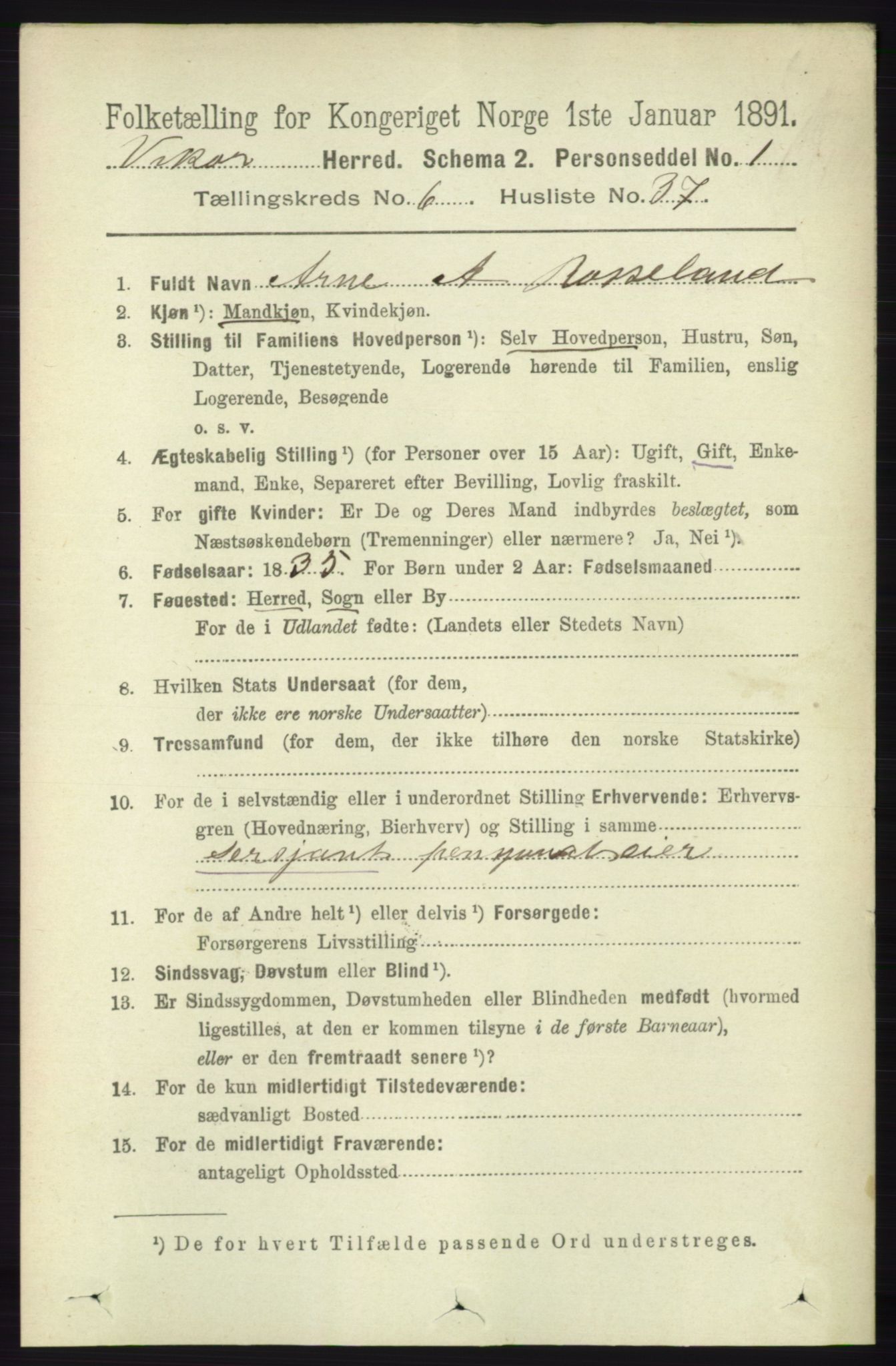 RA, 1891 census for 1238 Vikør, 1891, p. 2000