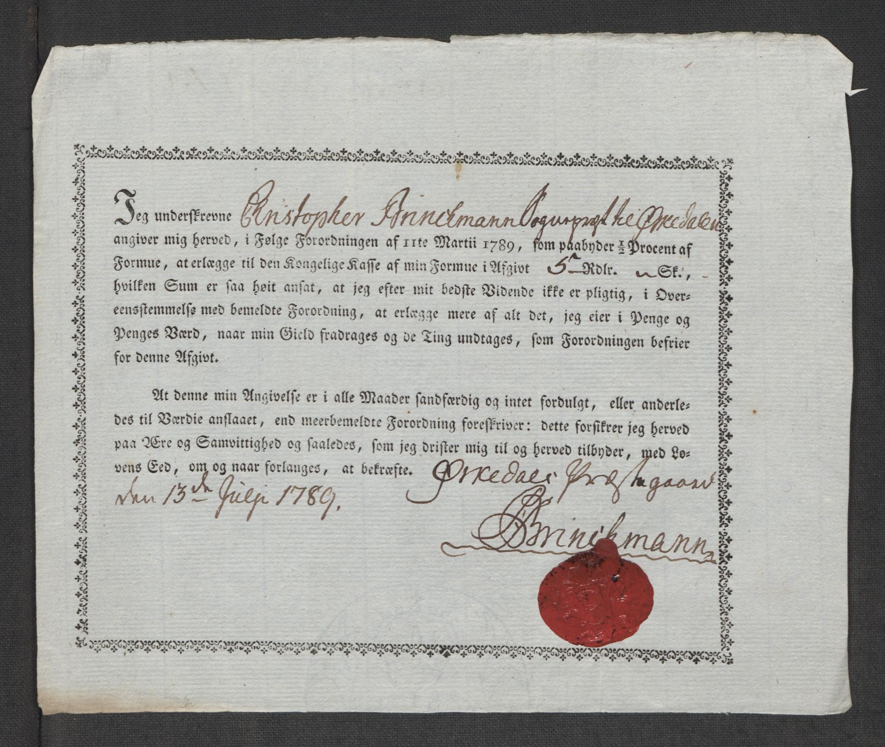 Rentekammeret inntil 1814, Reviderte regnskaper, Mindre regnskaper, AV/RA-EA-4068/Rf/Rfe/L0032: Numedal og Sandsvær fogderi, Orkdal og Gauldal fogderi, 1789, p. 210