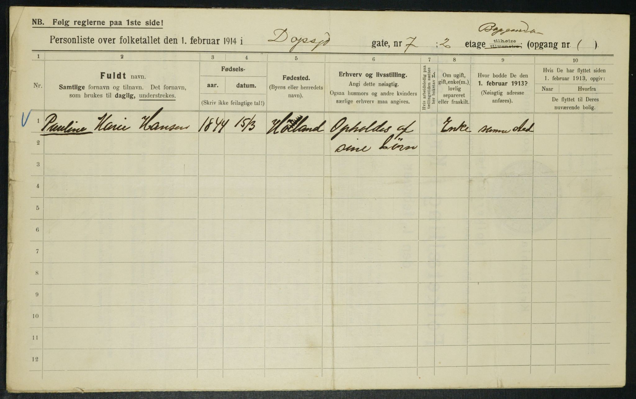 OBA, Municipal Census 1914 for Kristiania, 1914, p. 16085