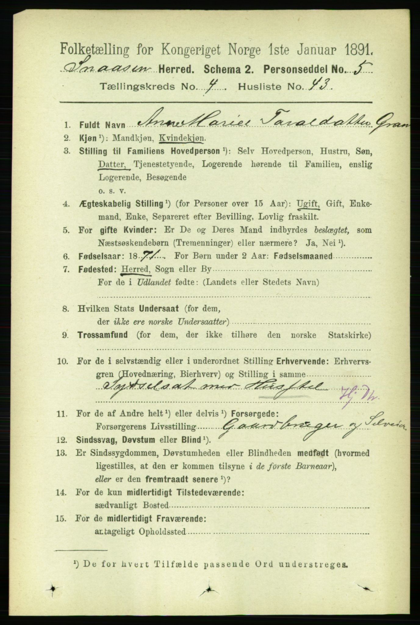 RA, 1891 census for 1736 Snåsa, 1891, p. 1334