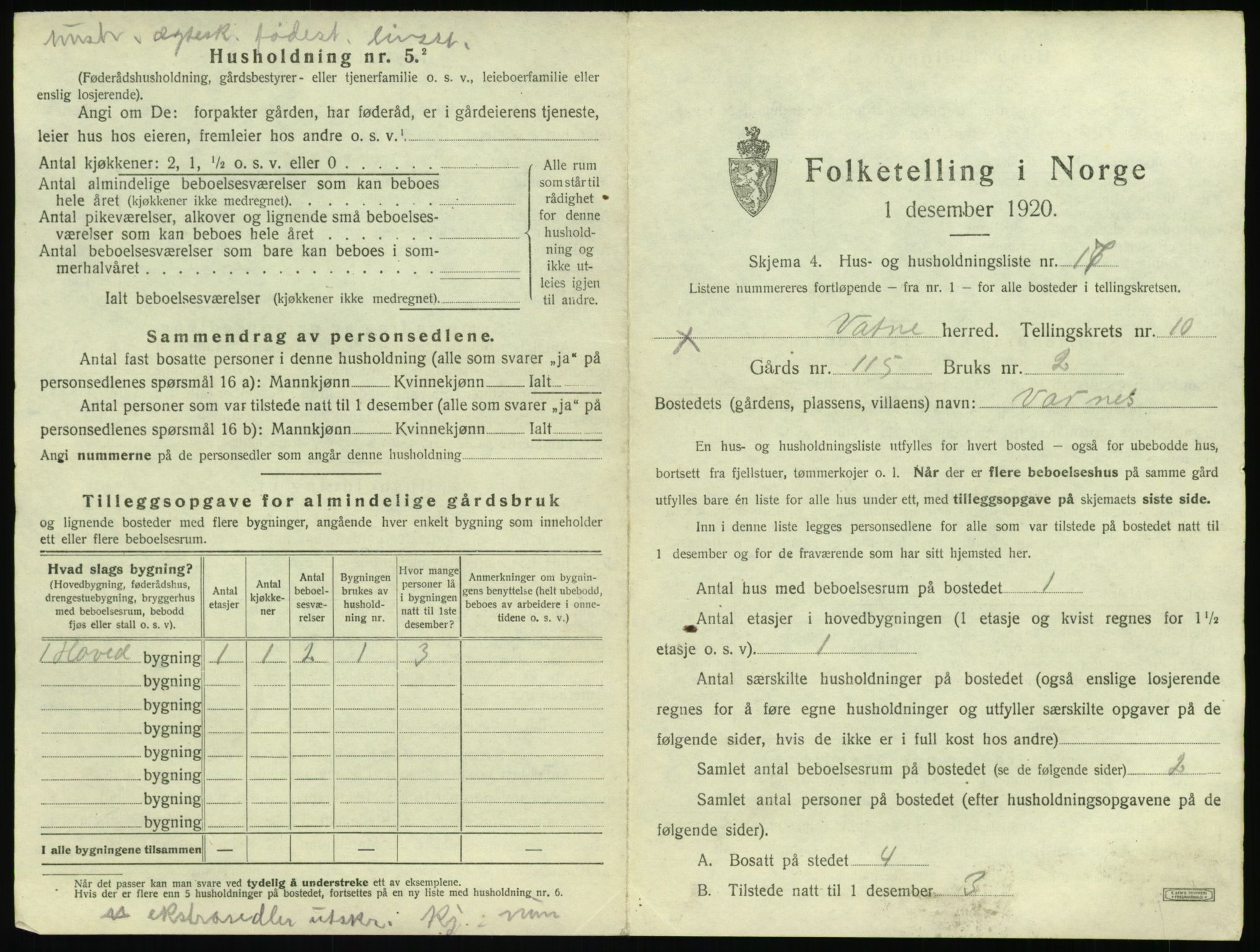 SAT, 1920 census for Vatne, 1920, p. 572
