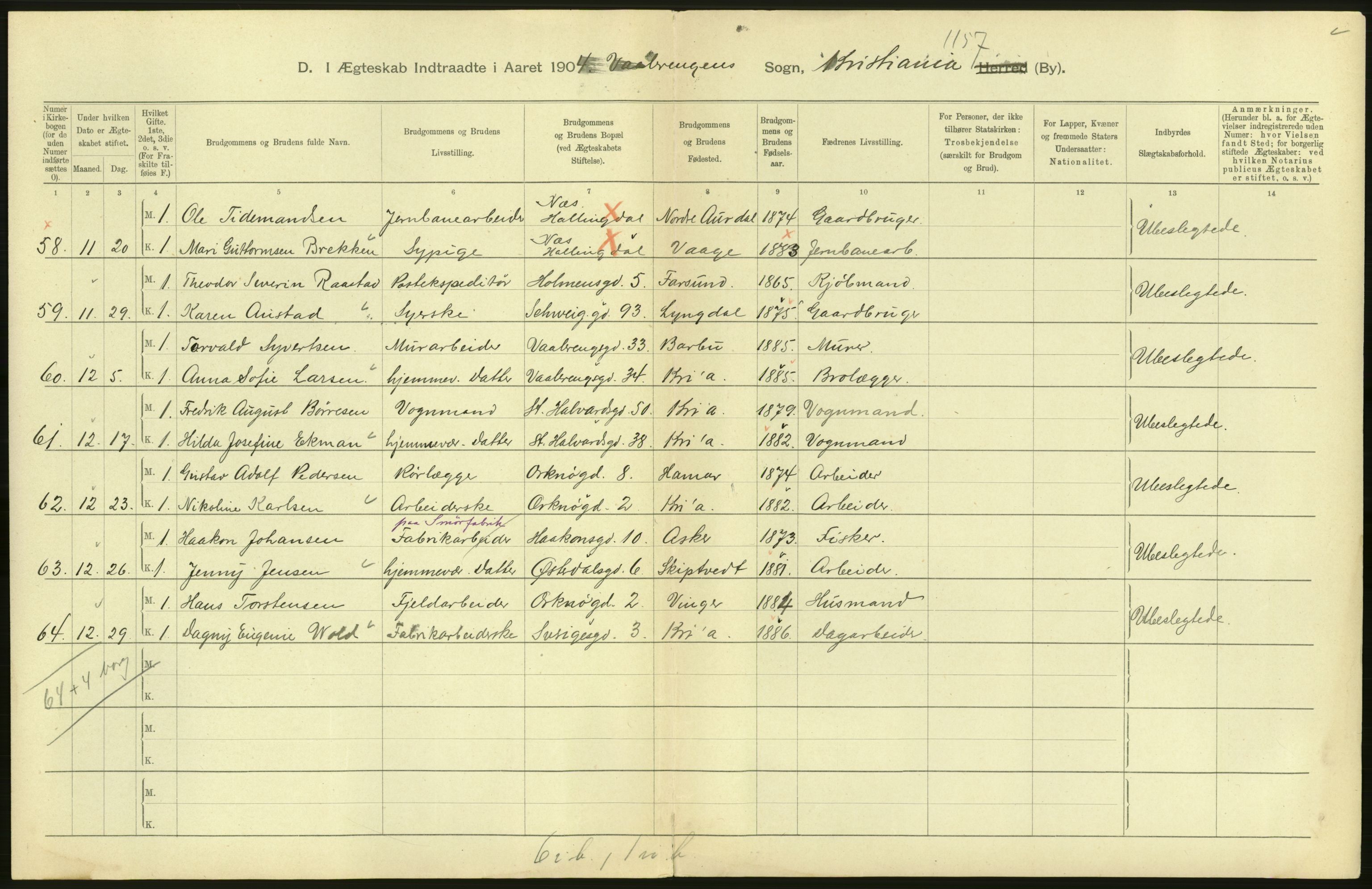 Statistisk sentralbyrå, Sosiodemografiske emner, Befolkning, AV/RA-S-2228/D/Df/Dfa/Dfab/L0004: Kristiania: Gifte, døde, 1904, p. 12