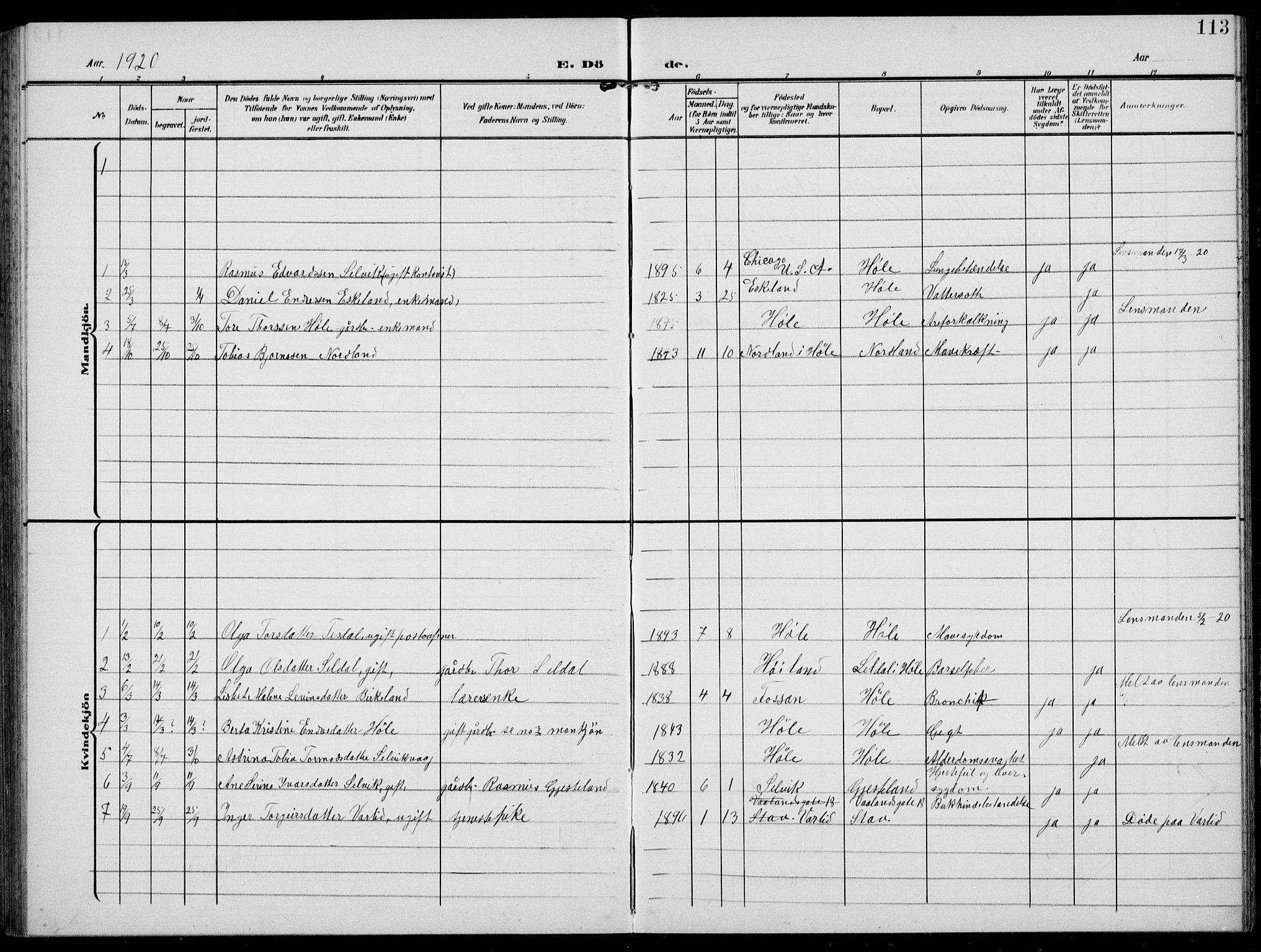 Høgsfjord sokneprestkontor, AV/SAST-A-101624/H/Ha/Hab/L0004: Parish register (copy) no. B 4, 1906-1938, p. 113