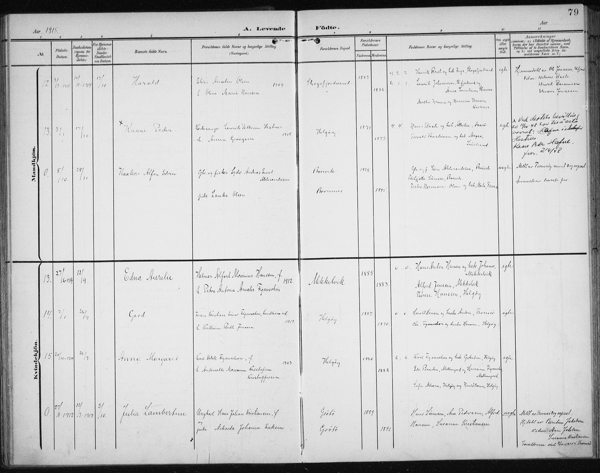 Karlsøy sokneprestembete, AV/SATØ-S-1299/H/Ha/Haa/L0013kirke: Parish register (official) no. 13, 1902-1916, p. 79